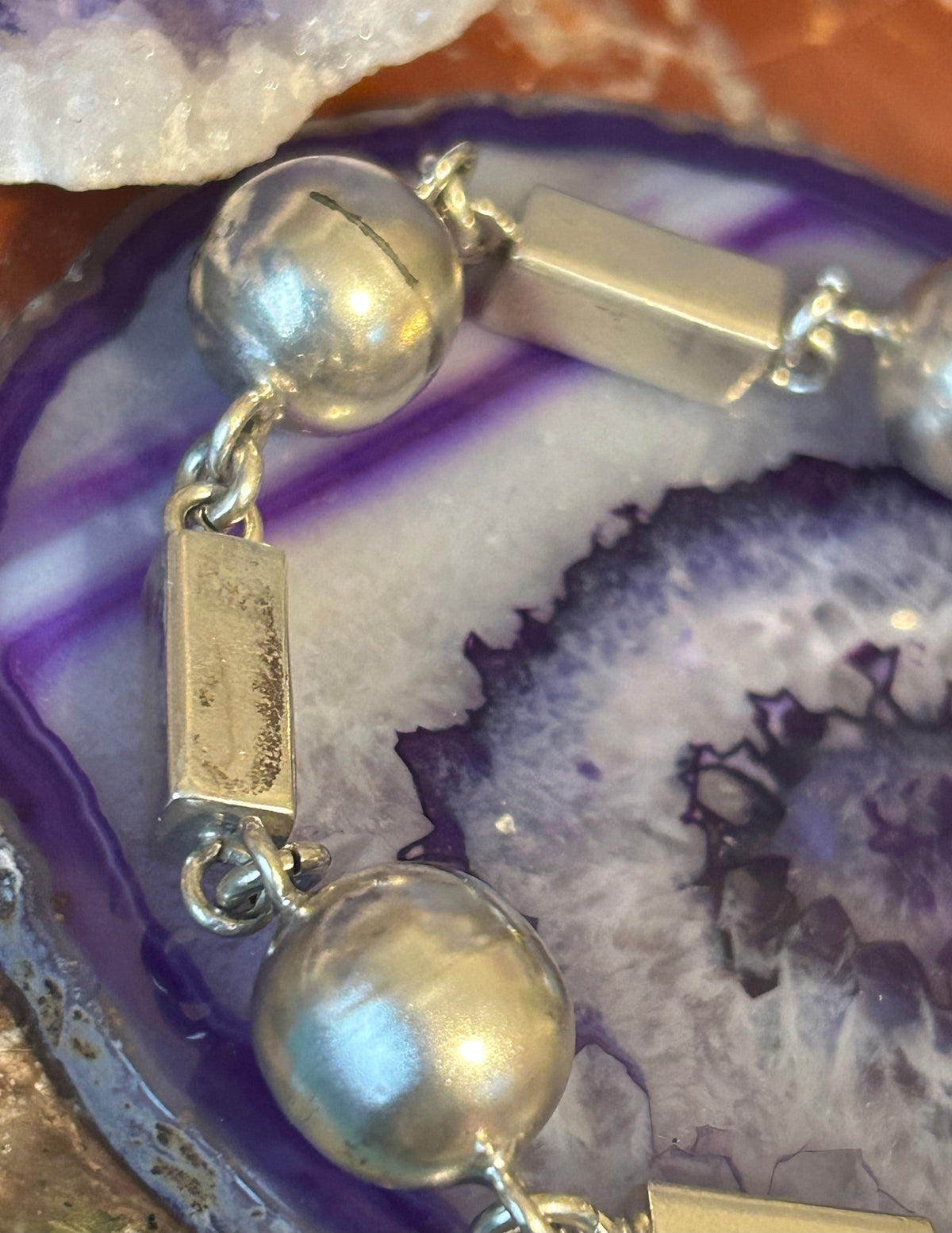 Vintage Taxco Mexico Sterling Silver Chunky Bar & Ball Link Bracelet