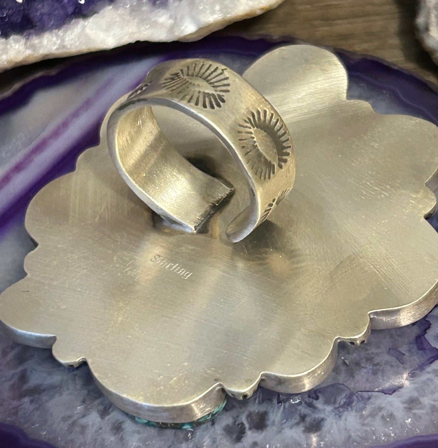 Sterling Silver & Natural Hubei Turquoise Large Statement Ring Adjustable