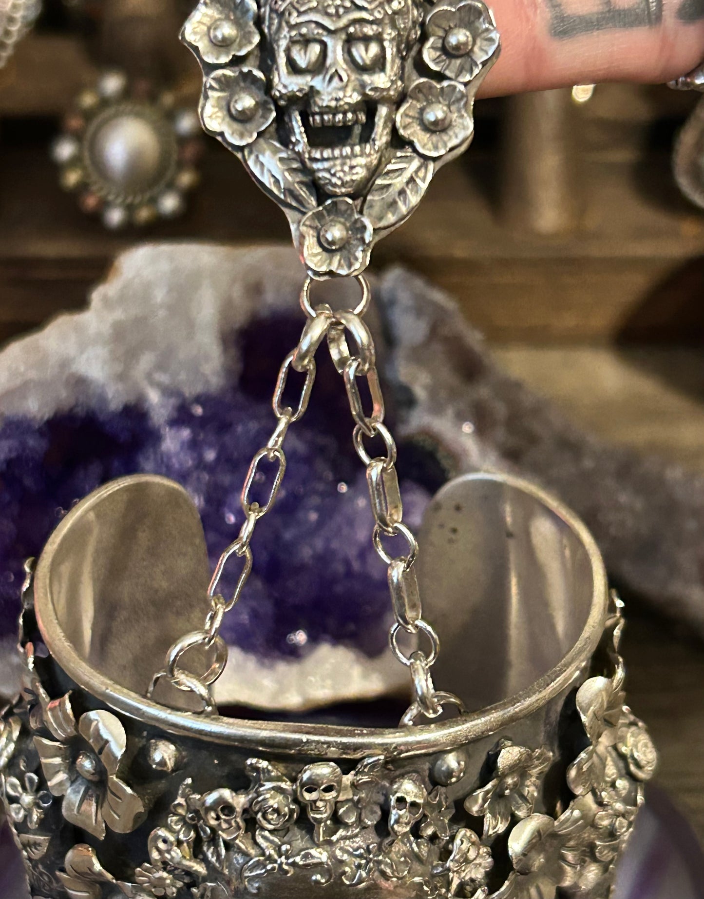 GuzFurbished x Taxco Sterling Silver Day of the Dead Hand-harness Bracelet Set