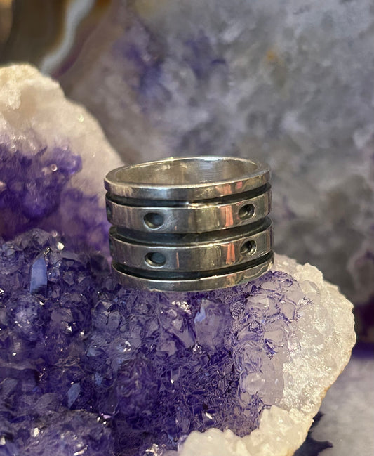 Sterling Silver Wide Band Ring With Abstract Modernist Design Size 5.25