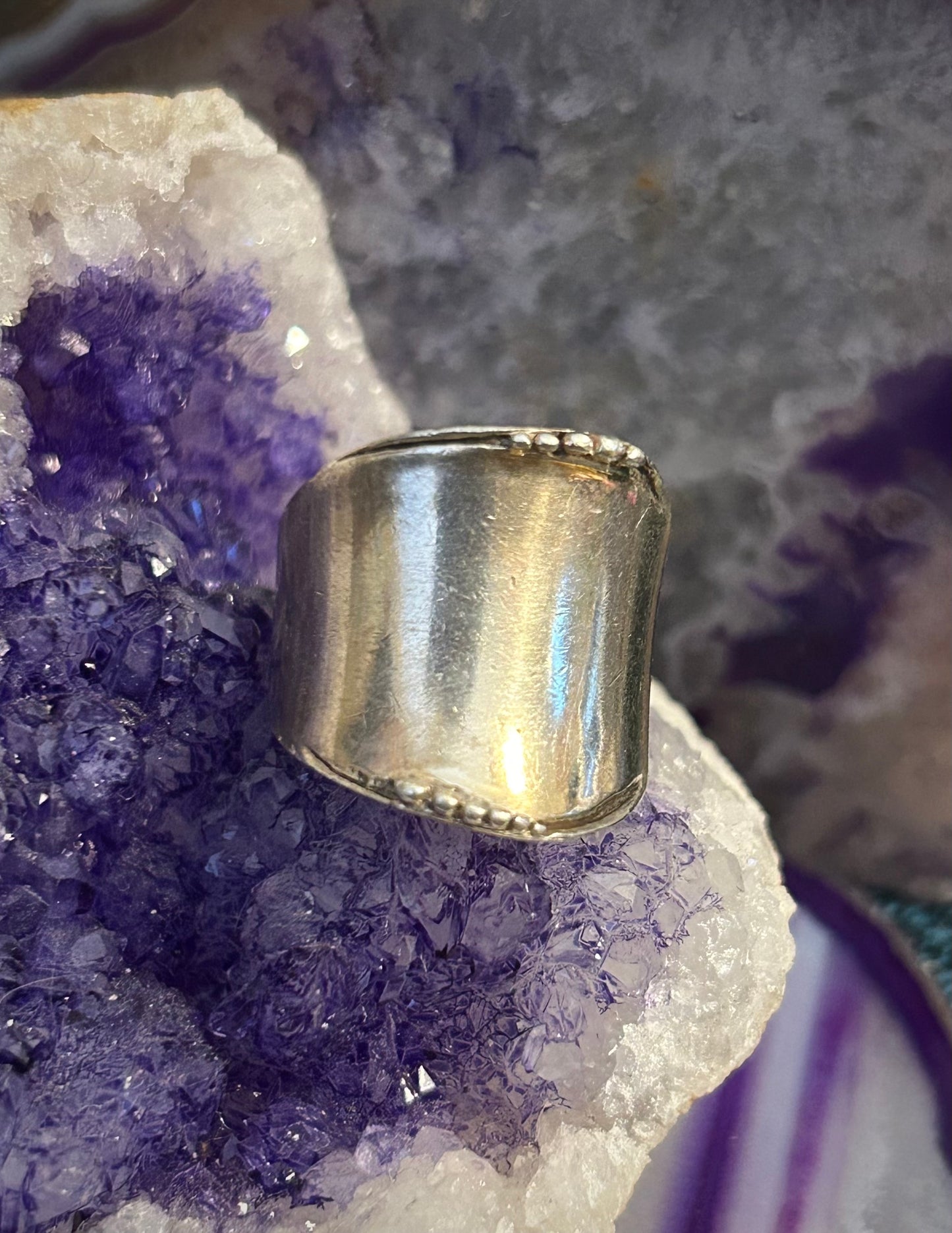Sterling Silver Vintage Modernist Abstract Wide Band Ring Size 7