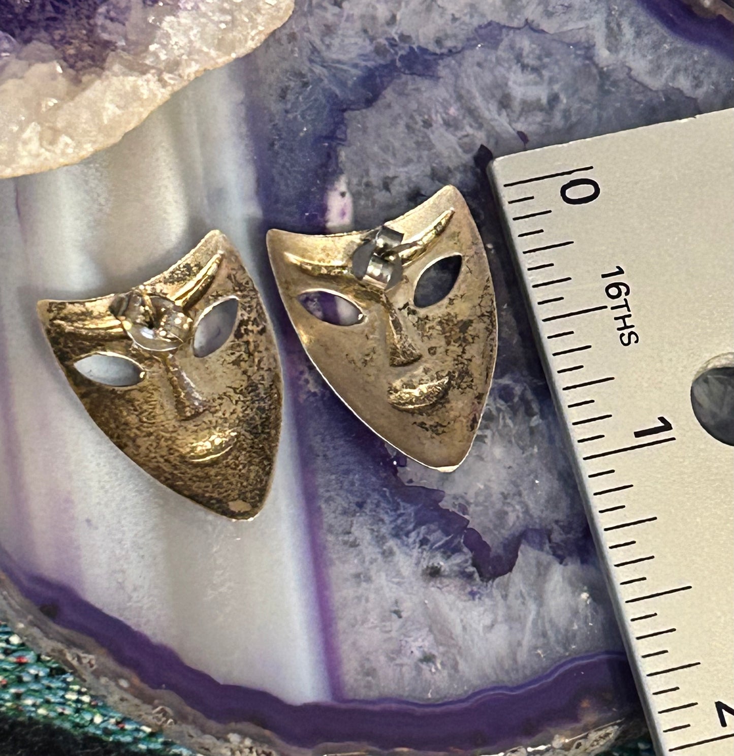 Vintage Sterling Silver Mask Face Earrings Push Back