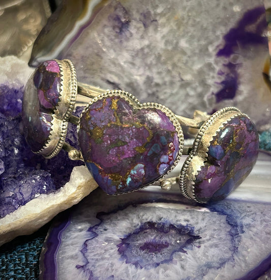 Sterling Silver Chunky Purple Mojave Turquoise Heart Cuff Bracelet