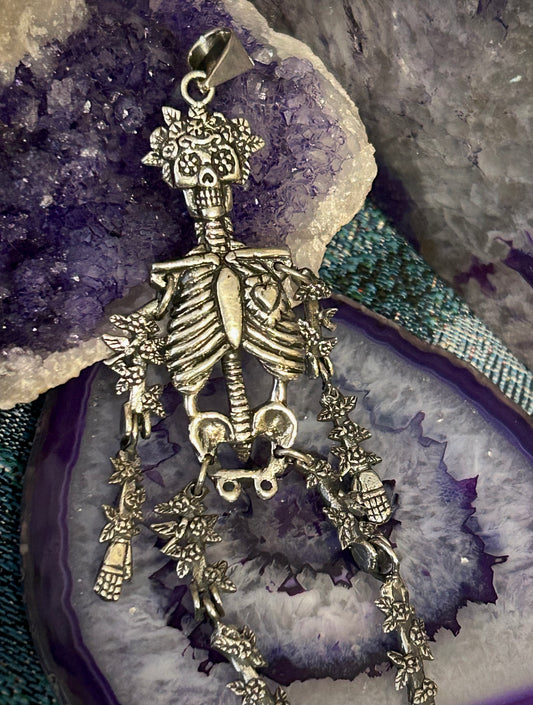 Sterling Silver Modern Taxco Mexico Articulated Catrina Skeleton Pendant