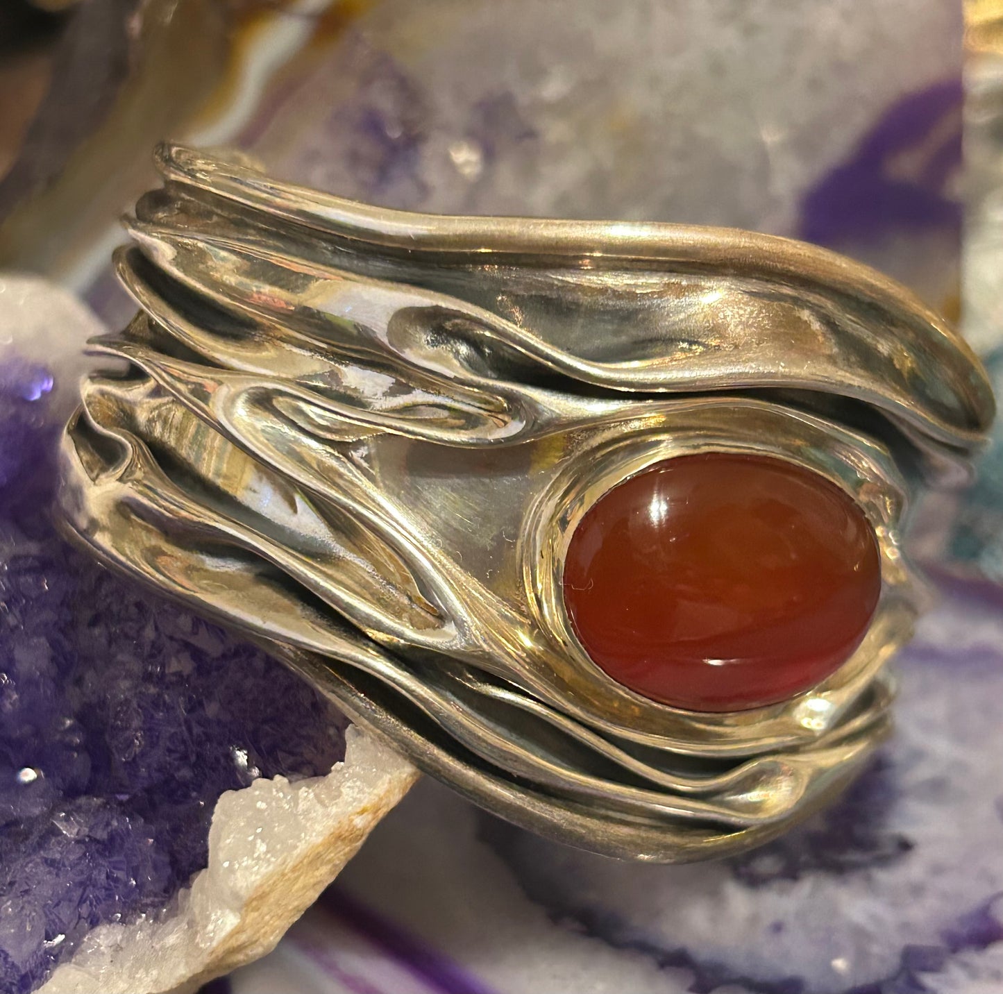Taxco Dominque Dinouart Domingo DDD Carnelian Wavy Sterling Silver Cuff Bracelet
