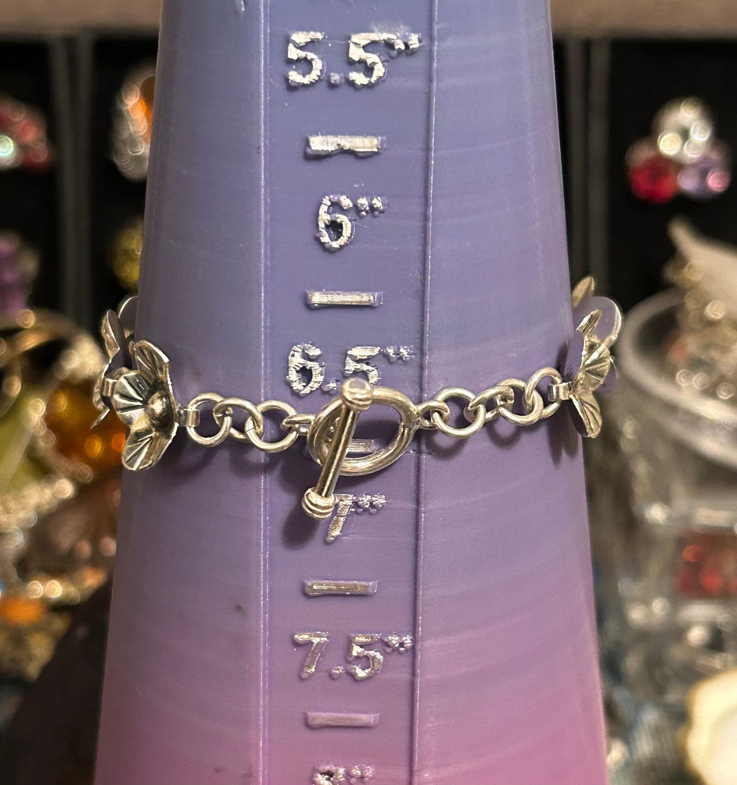 Sterling Silver Made In Taxco Flower & Heart Link Bracelet