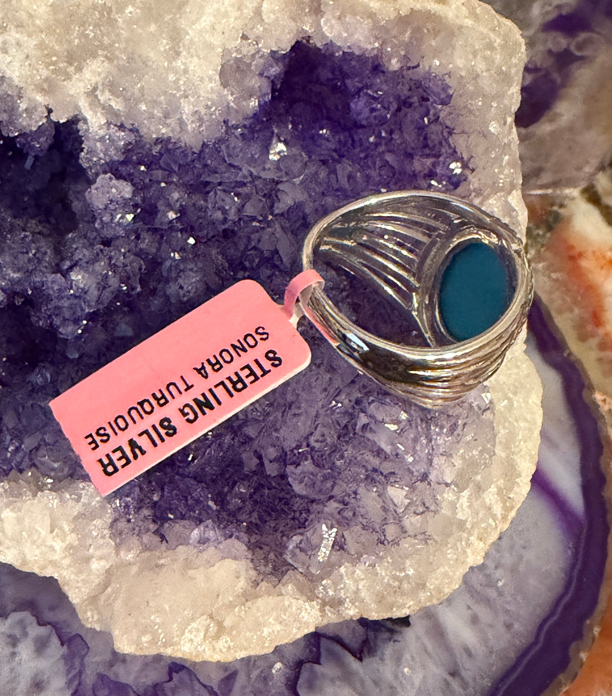 Sterling Silver And Sonora Turquoise Two Tone Chunky Ring Size 8