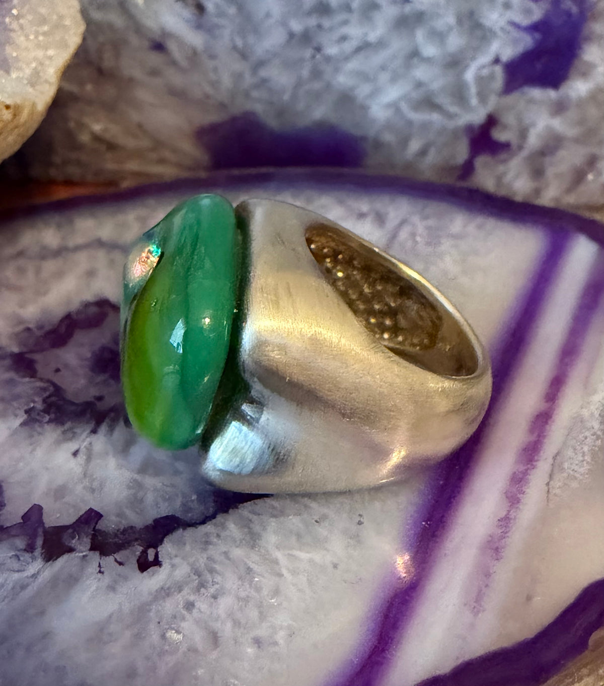Vintage Estate Sterling Silver Dichroic Glass Dragon Eye Looking Ring Sz 6