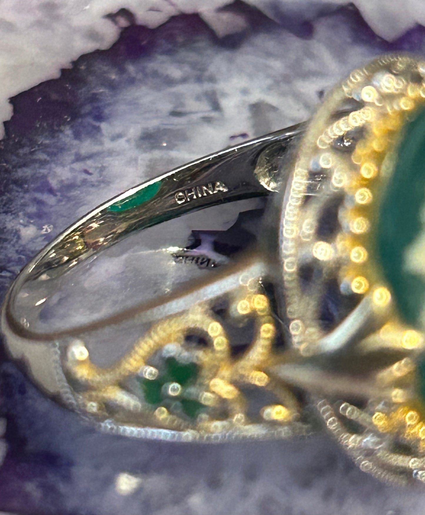 Vintage Sterling Silver Rose Cameo Green Onyx Ring Size 10