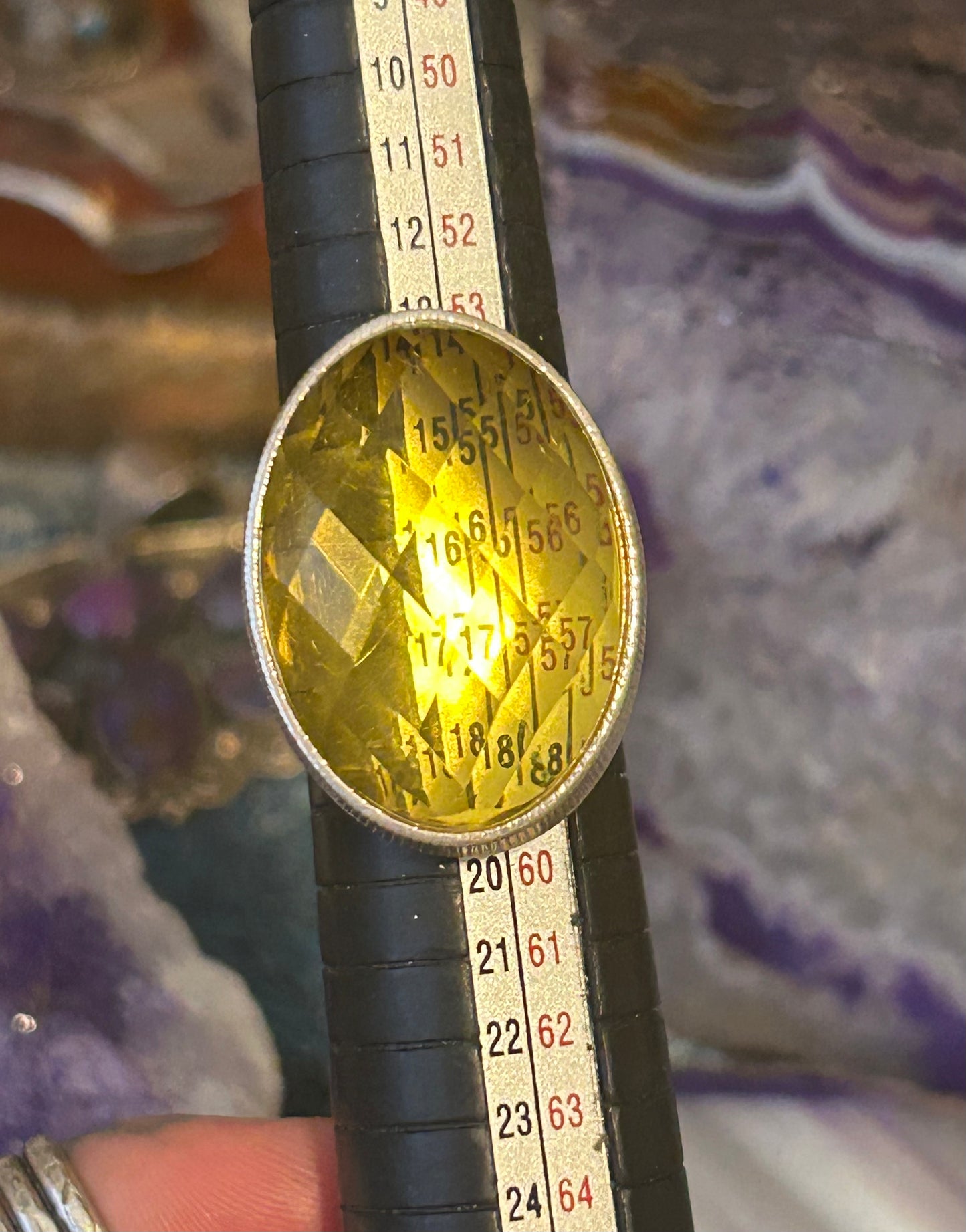 Sterling Silver Natural Citrine Faceted Amber Large Ring Adjustable