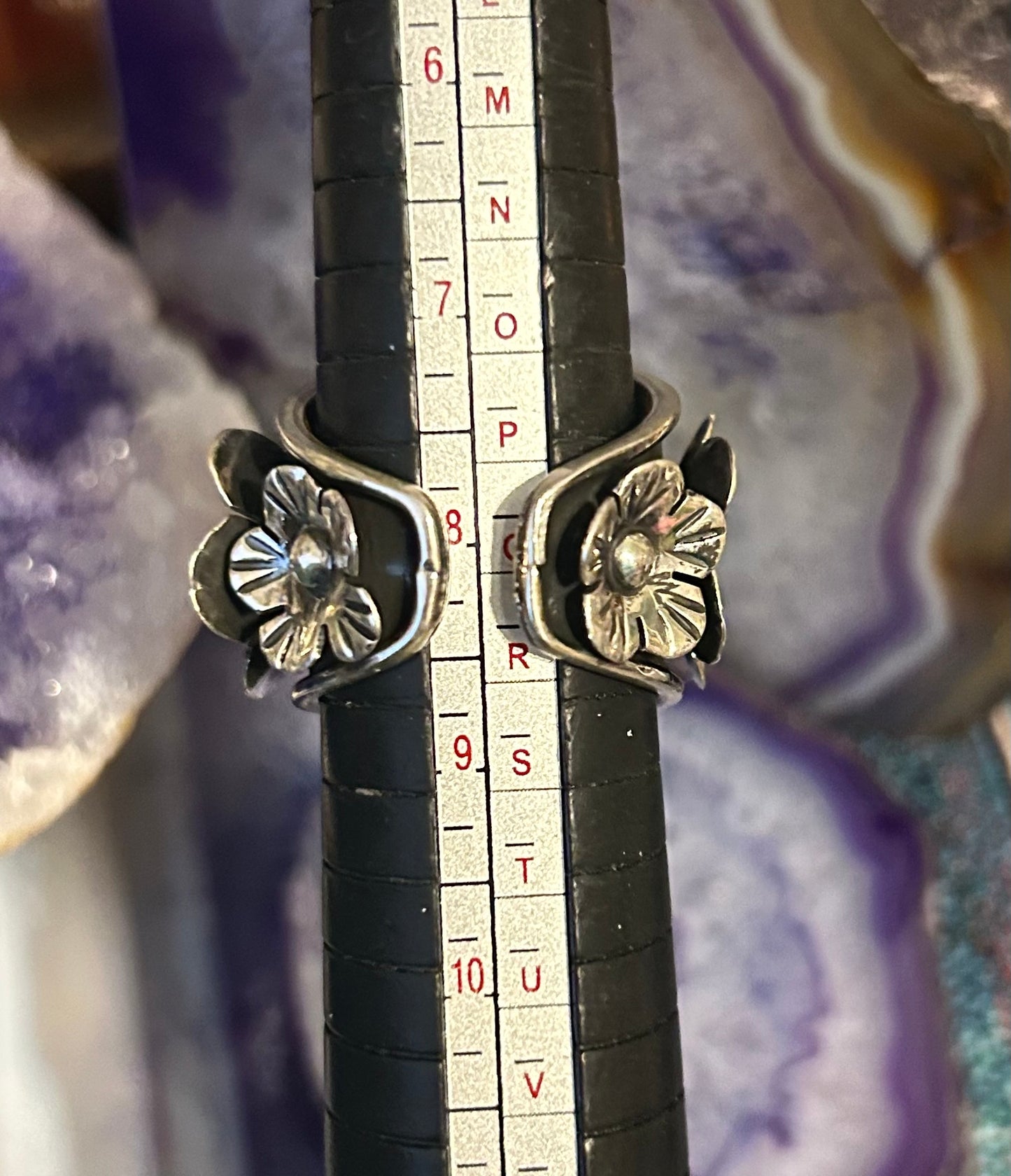 Sterling Silver Taxco Mexico Heart And Flower Wide Band Ring Size 6.75-8