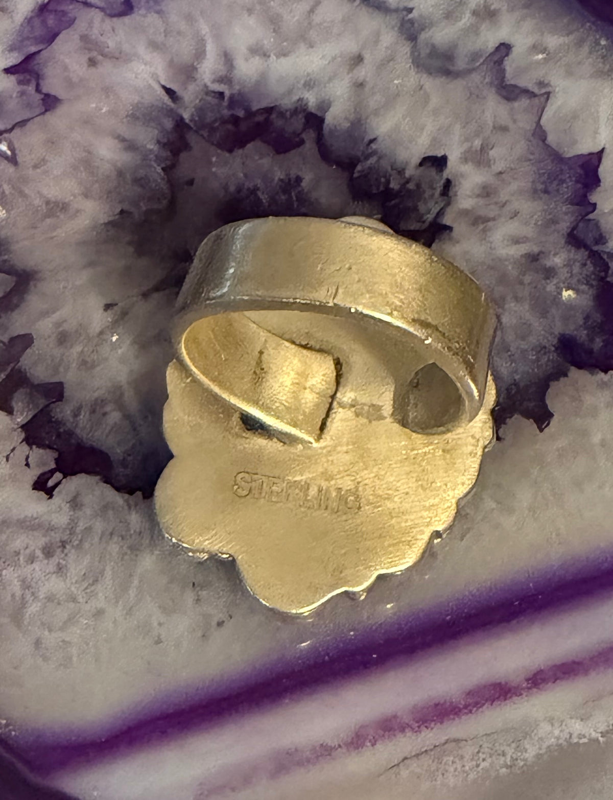 Sterling Silver Southwestern Purple Mojave, Cz, And Spiny Oyster Adjustable Ring