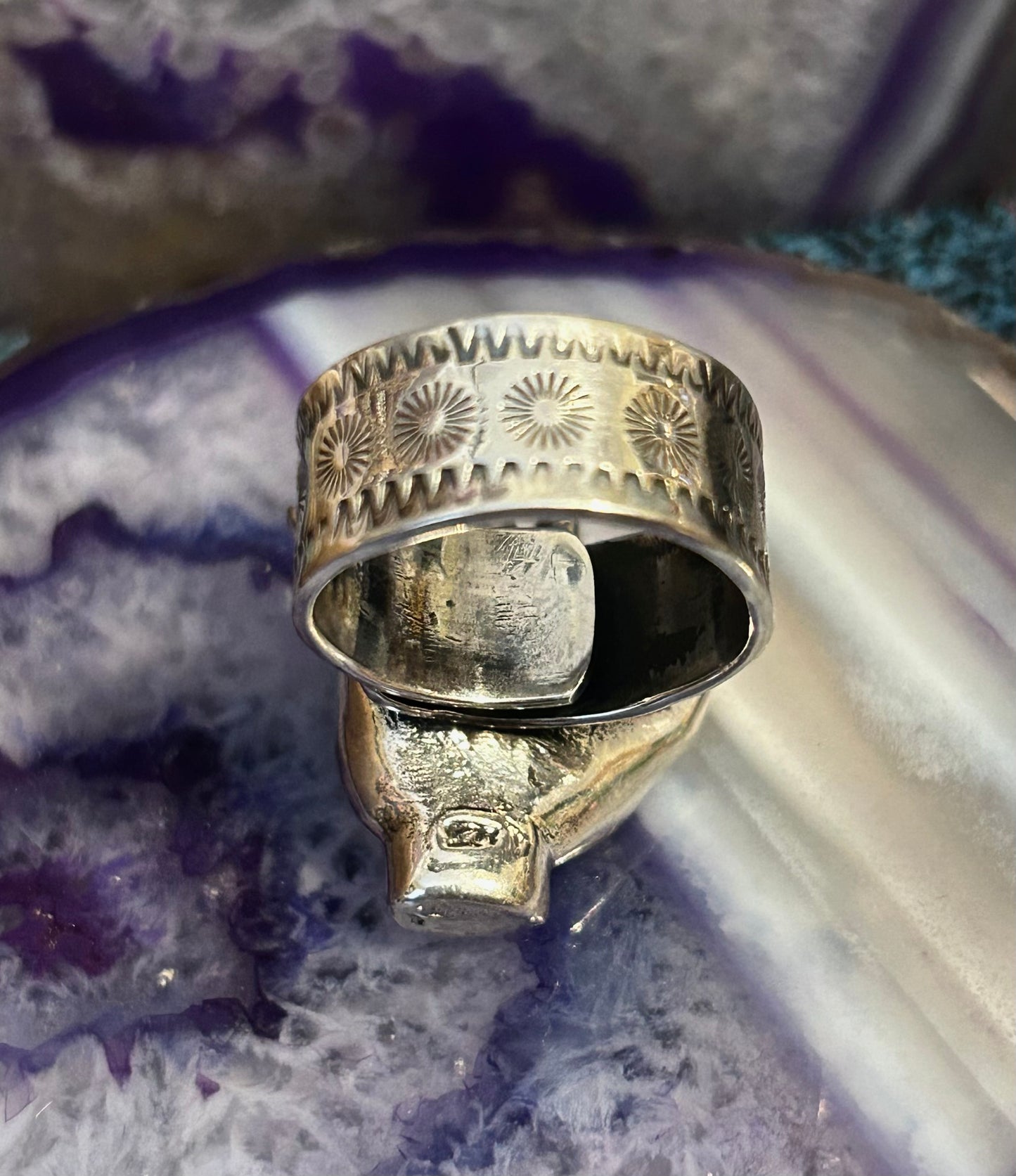 Sterling Silver Taxco Mexico Seeing Eye Hand of Protection Oddities Ring Adjustable