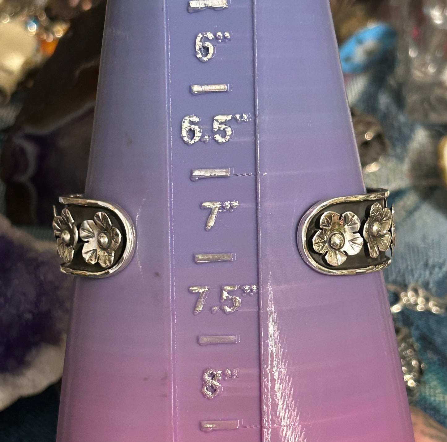 950 Silver Taxco Mexico Day Of The Dead Sugar Skull & Flowers Cuff Bracelet