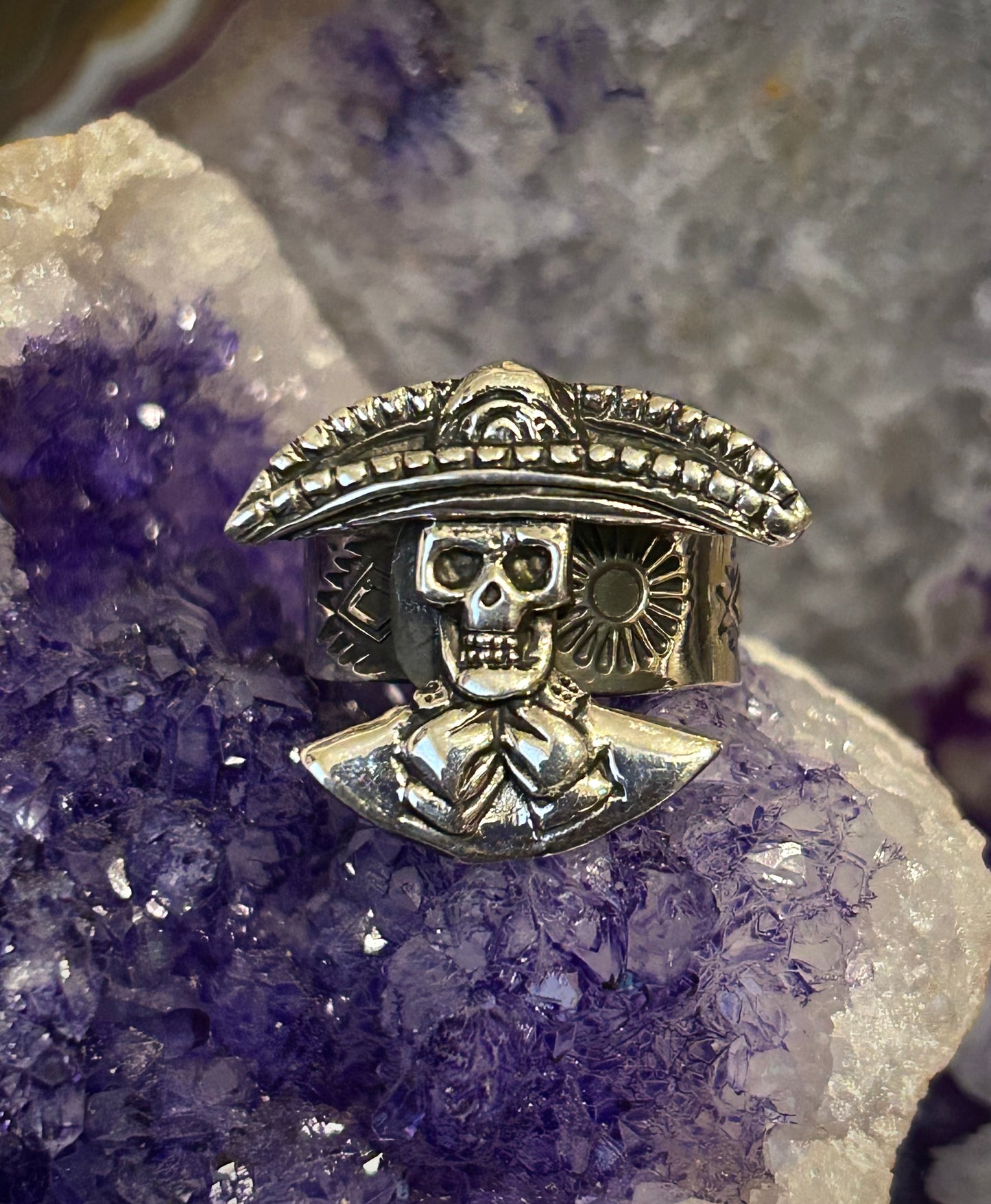 Sterling Silver Modern Taxco Mexico Skeleton w/ Sombrero Ring
