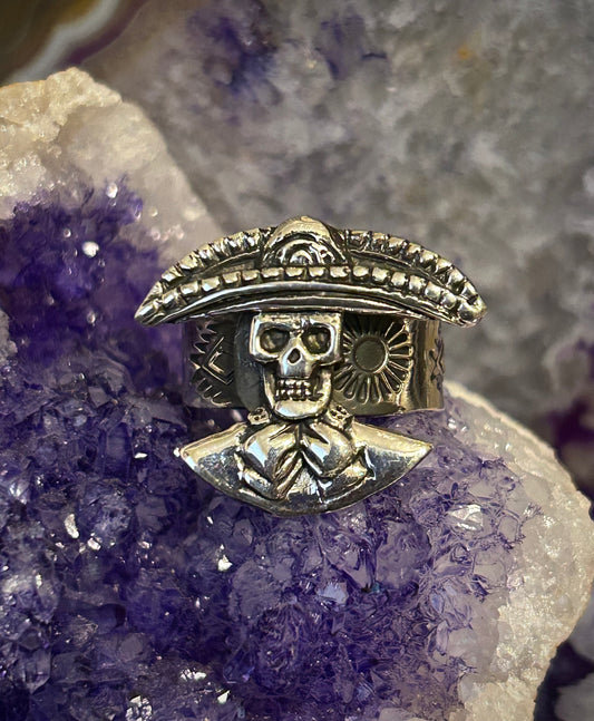 Sterling Silver Modern Taxco Mexico Skeleton w/ Sombrero Ring