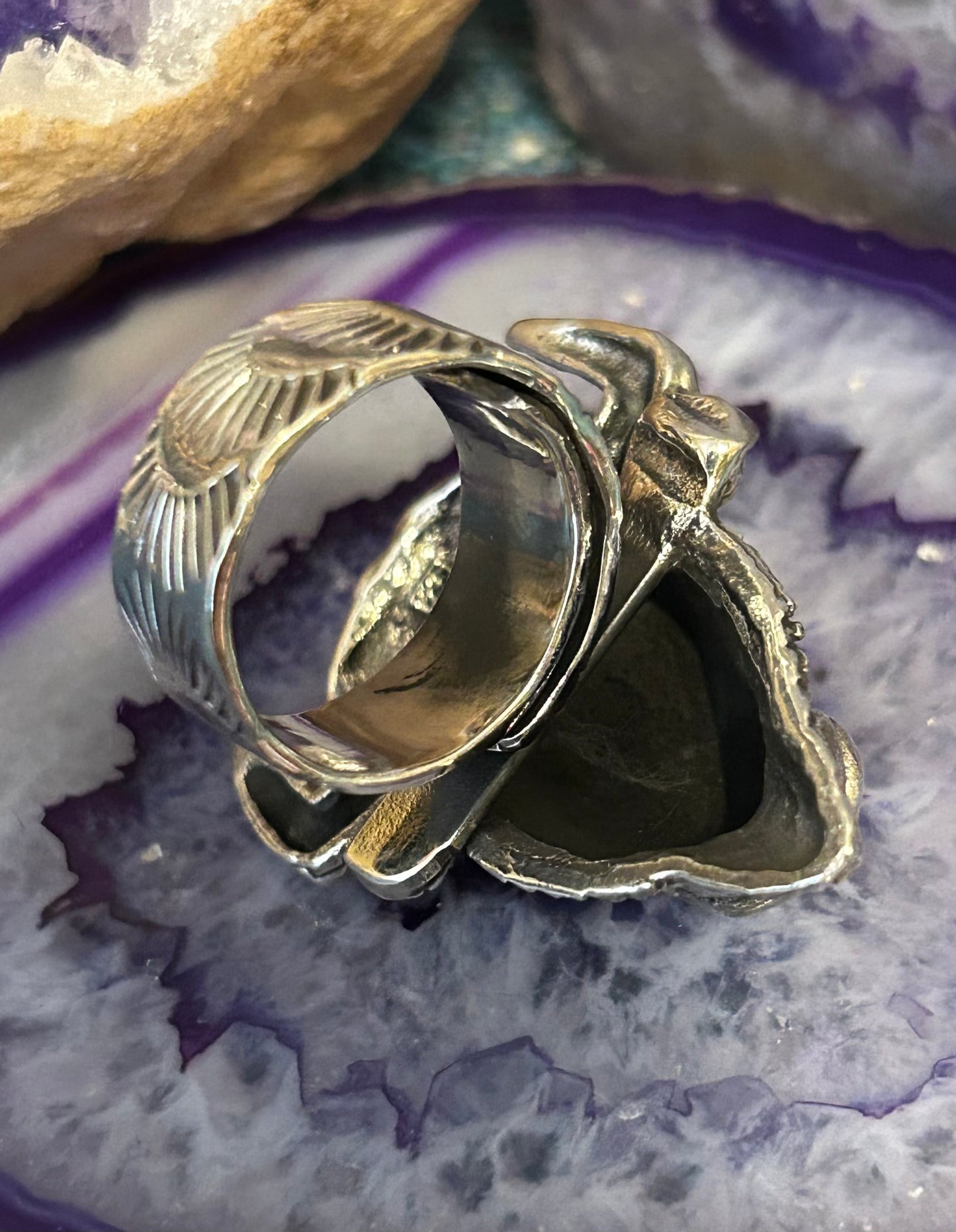 Sterling Silver Taxco Mexico Bison Head Adjustable Statement Ring