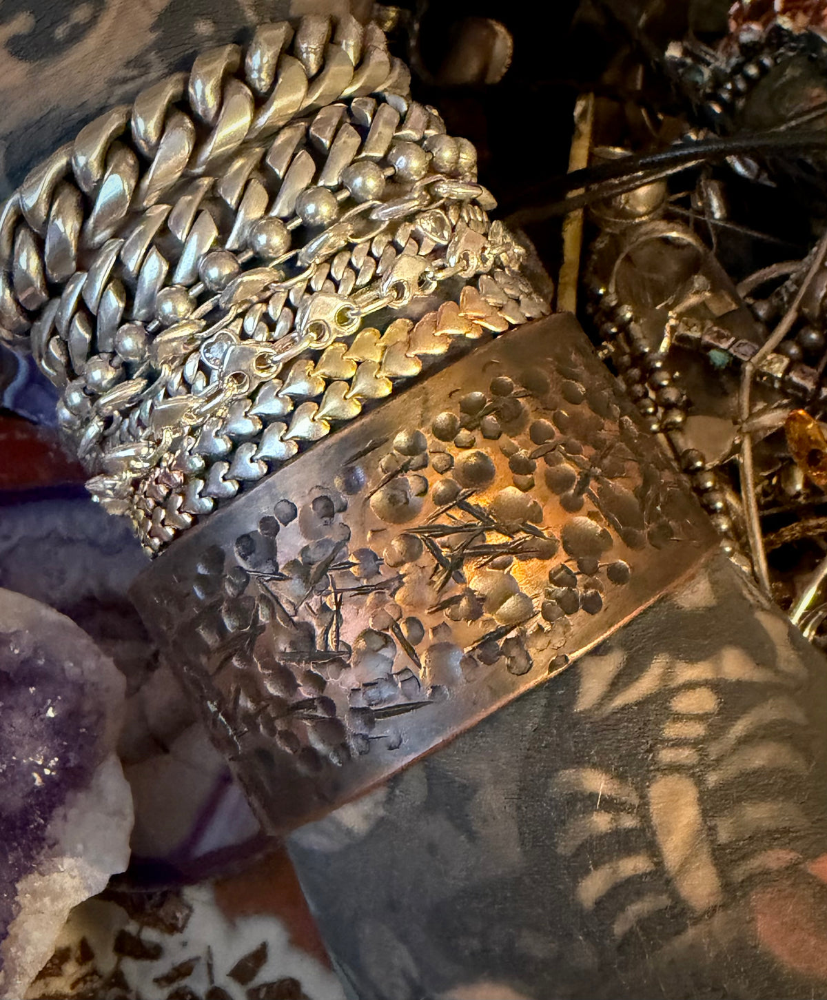 Handmade Brutalist Hammered Pure Copper Oxidized Cuff Bracelet by Mark