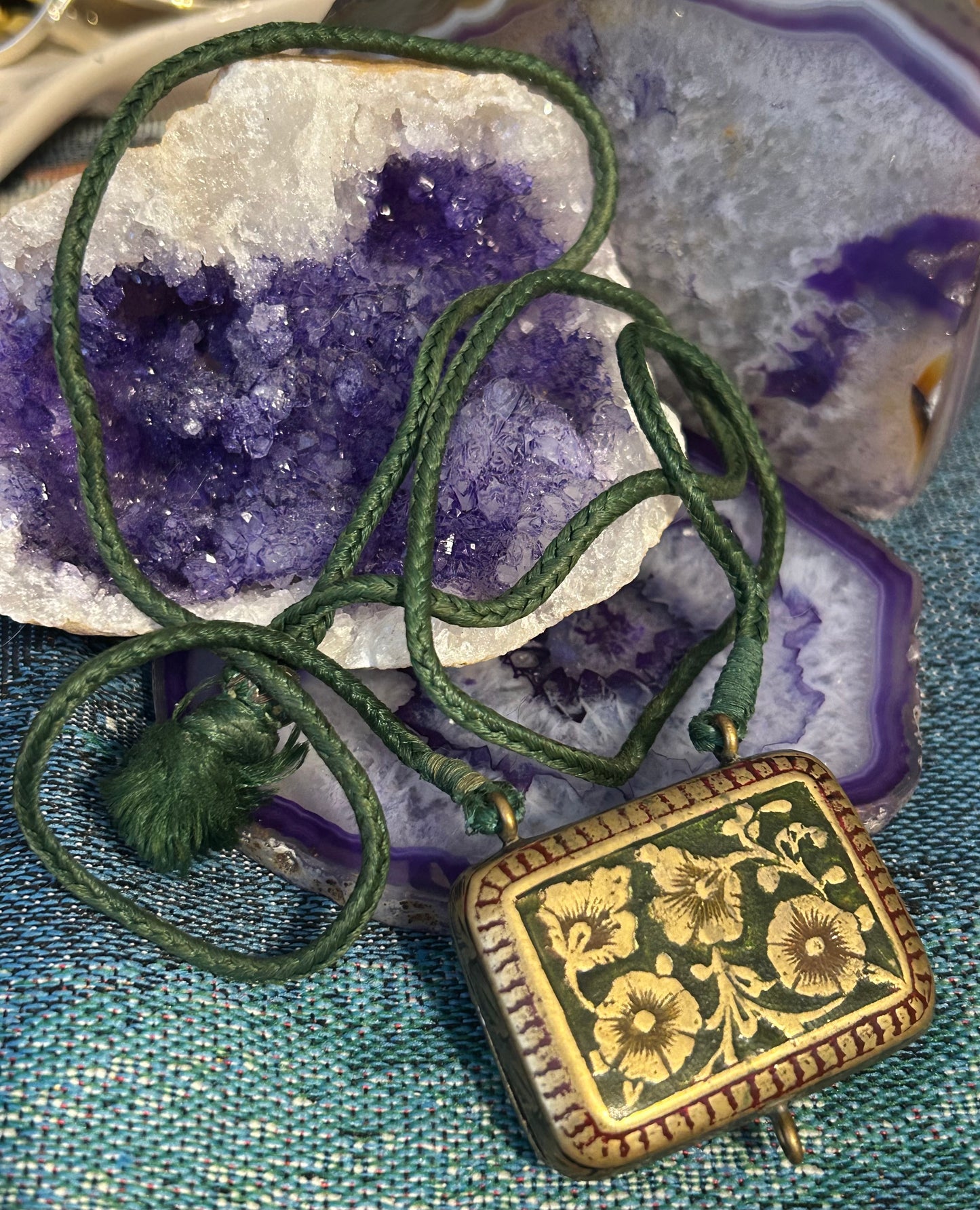 Antique Georgian Vinaigrette Case Floral Enamel Pendant Necklace