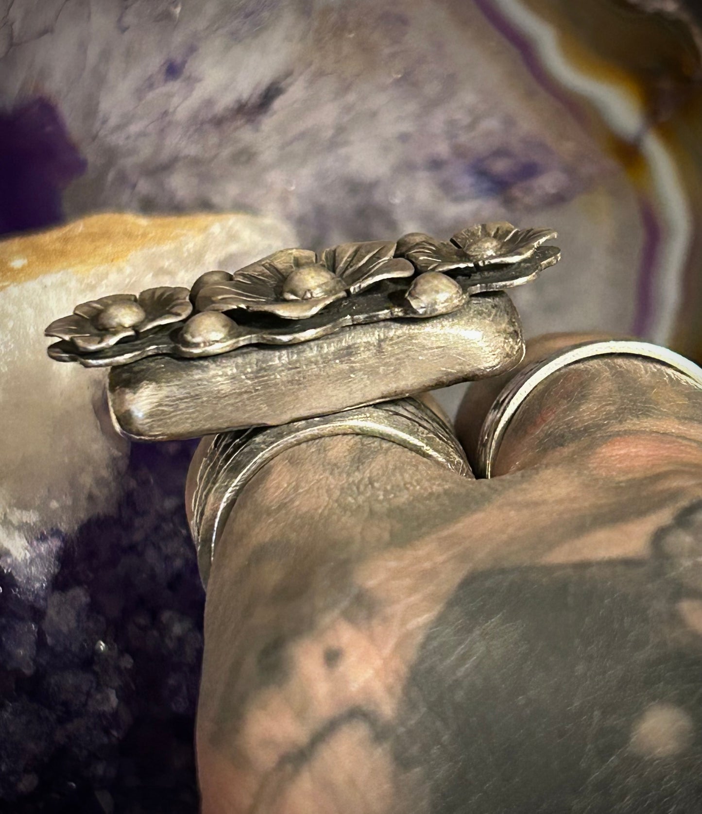 GUZ LOVE 1of1 Sterling Silver FLOWER BAR Ring • Size 5-6.5