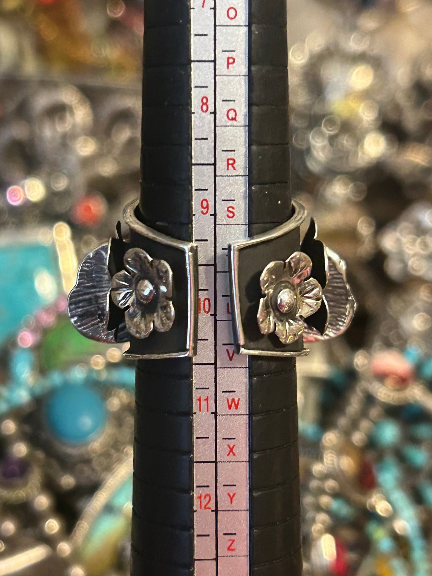 Taxco Mexico 950 Silver Insect Moth & Flowers Statement Ring Size 7.5-9.5