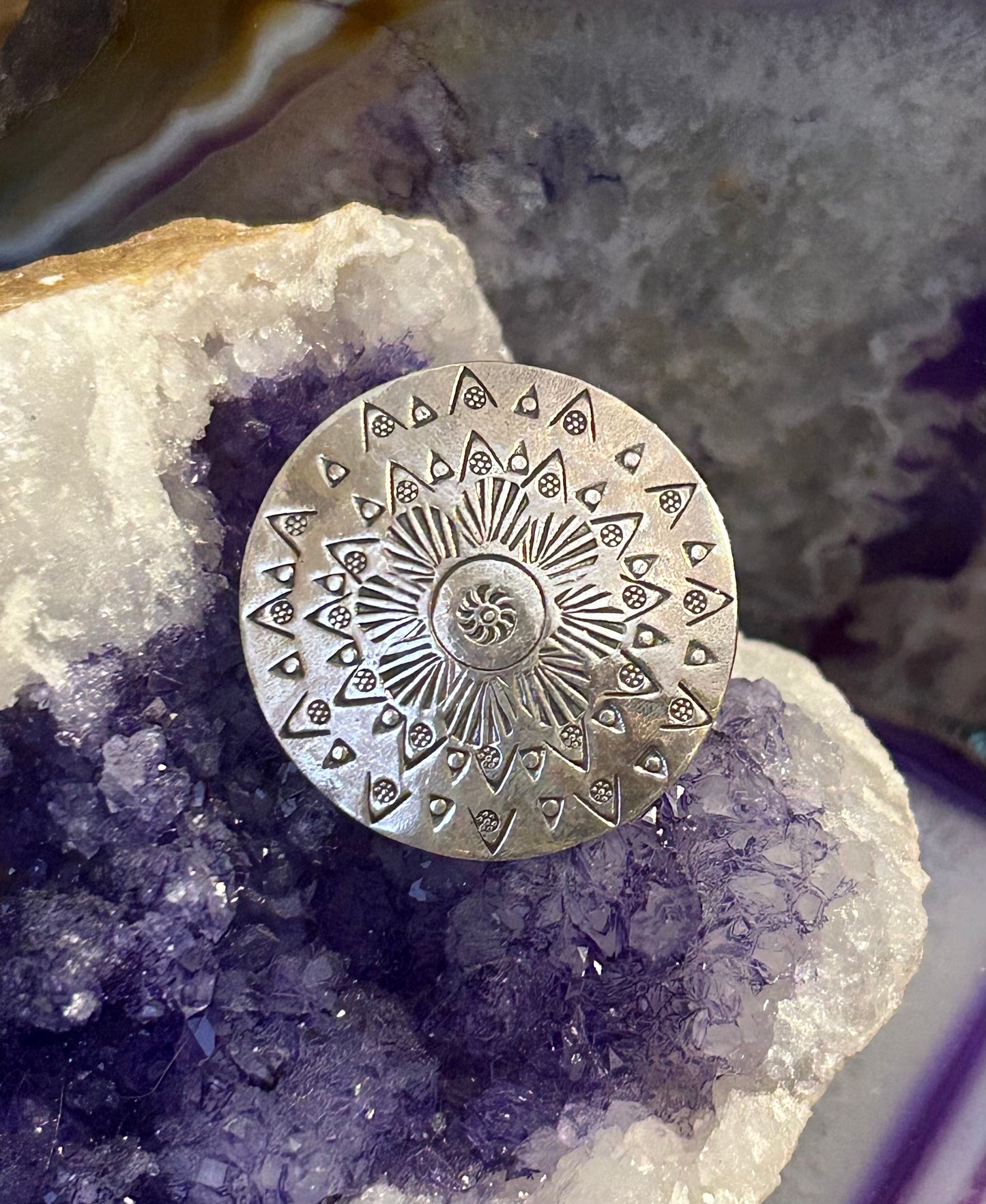Sterling Silver Hand Stamped Mandala Ring Adjustable