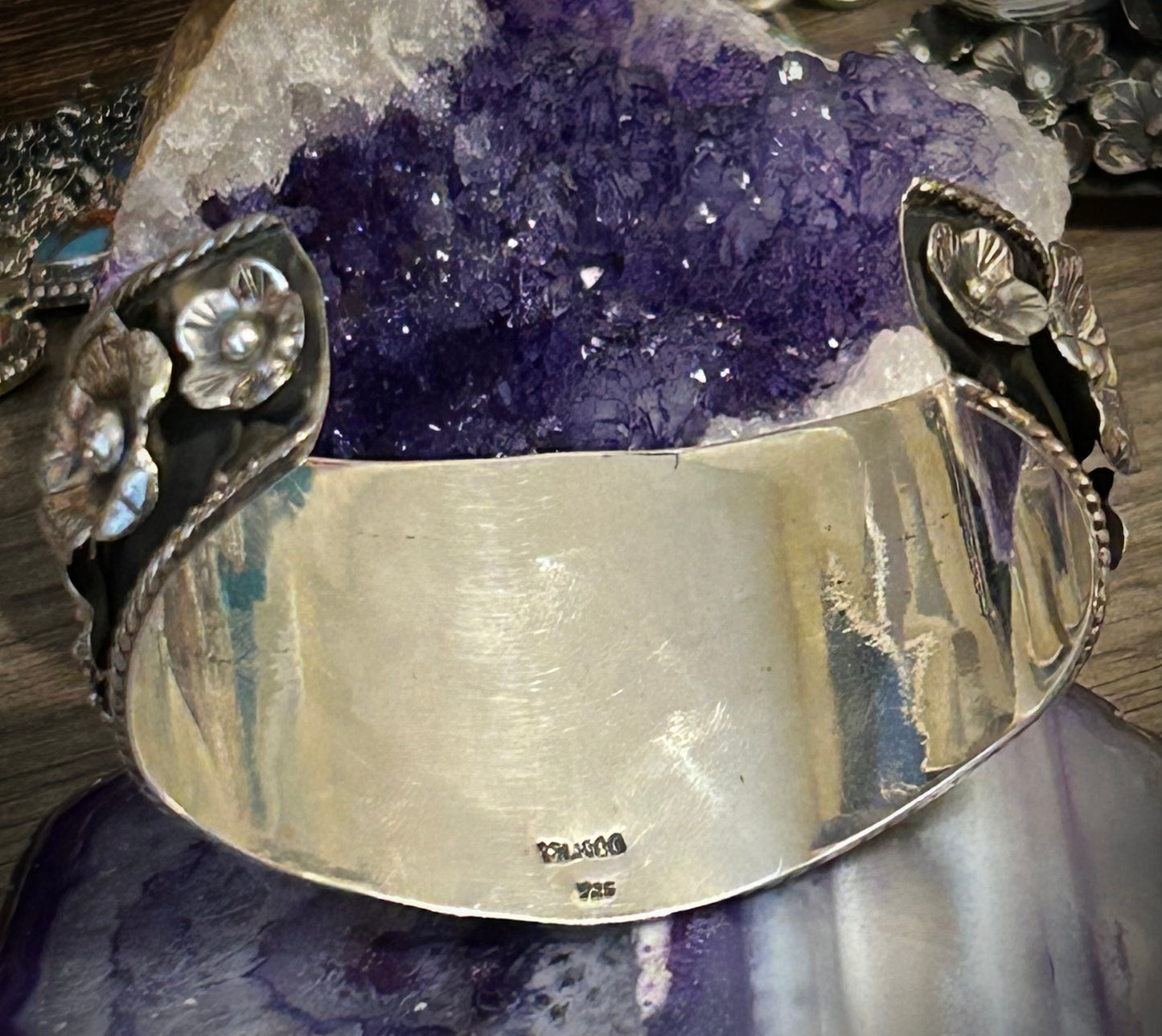 Sterling Silver Taxco Mexico Spider & Flower Cuff Bracelet