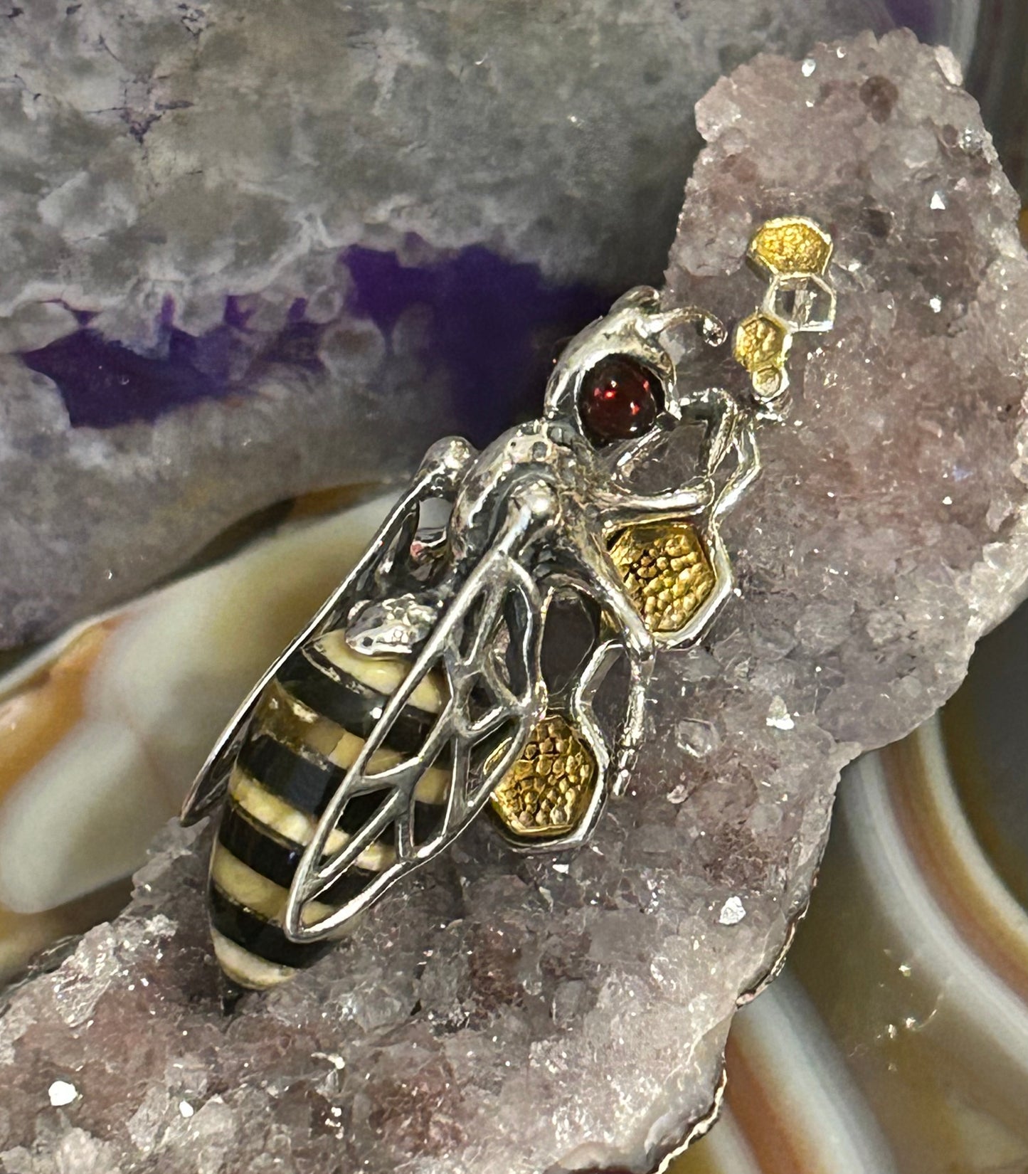 Sterling Silver & Genuine Amber Large Bee Pendant