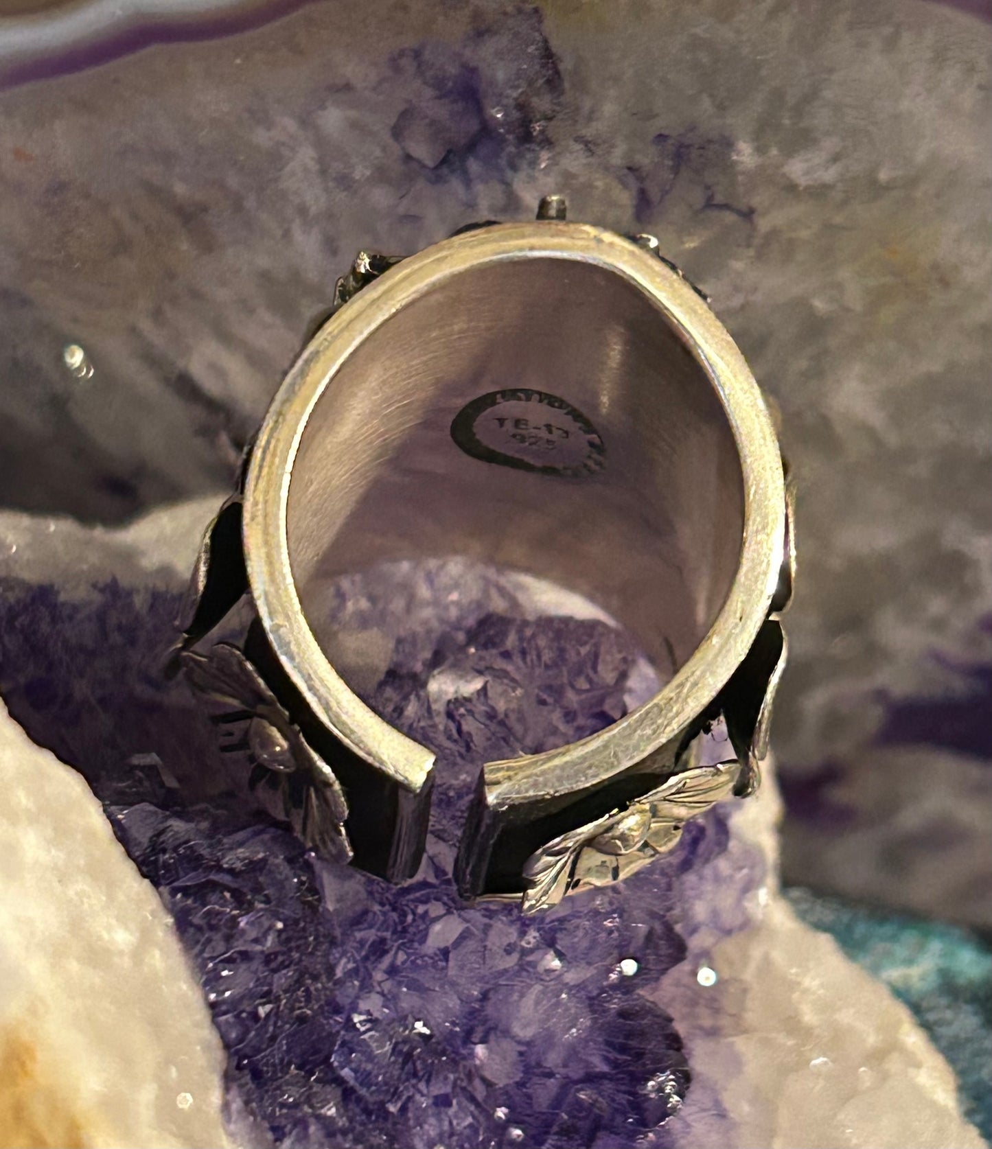 Sterling Silver Taxco Mexican Anatomical Heart & Flower Ring Size 6.5-8