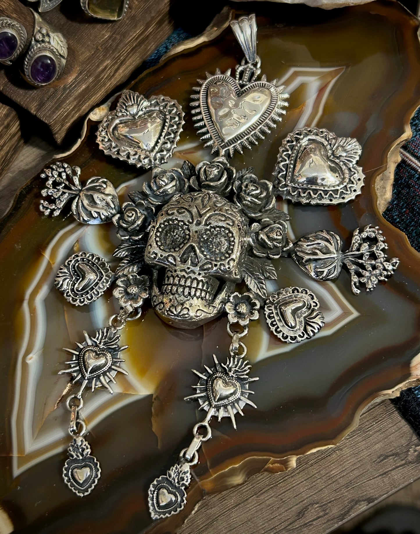 Sterling Silver Taxco Mexico HUGE Catrina Pendant