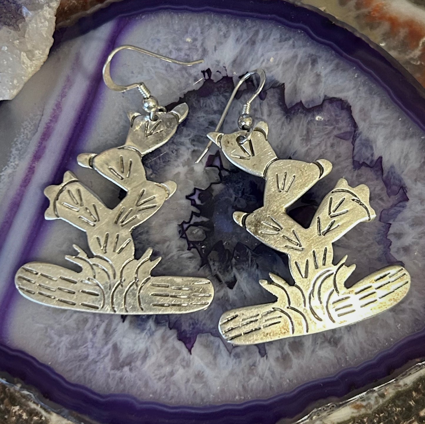 Vintage Sterling Silver Taxco Mexico Cactus Dangle Earrings