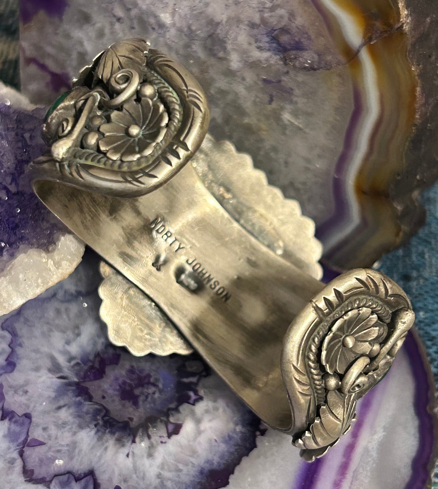 GuzFurbished Sterling Silver Heart & Turquoise Cuff Bracelet