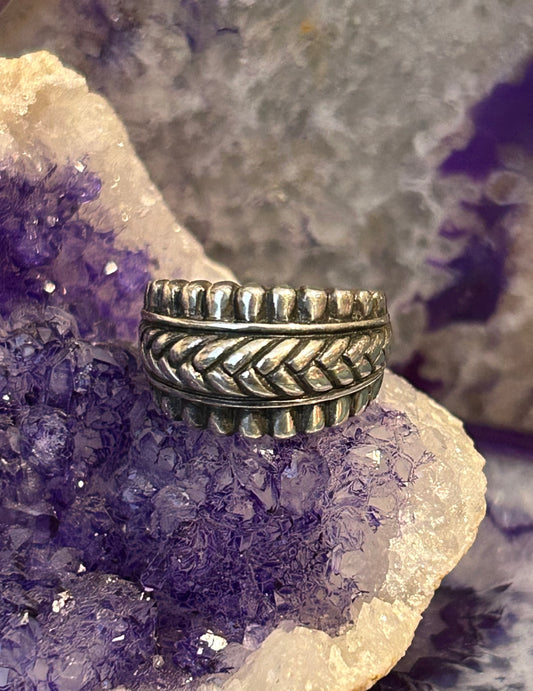 Vintage Sterling Silver Wide Rope Design Ring Size 7.75