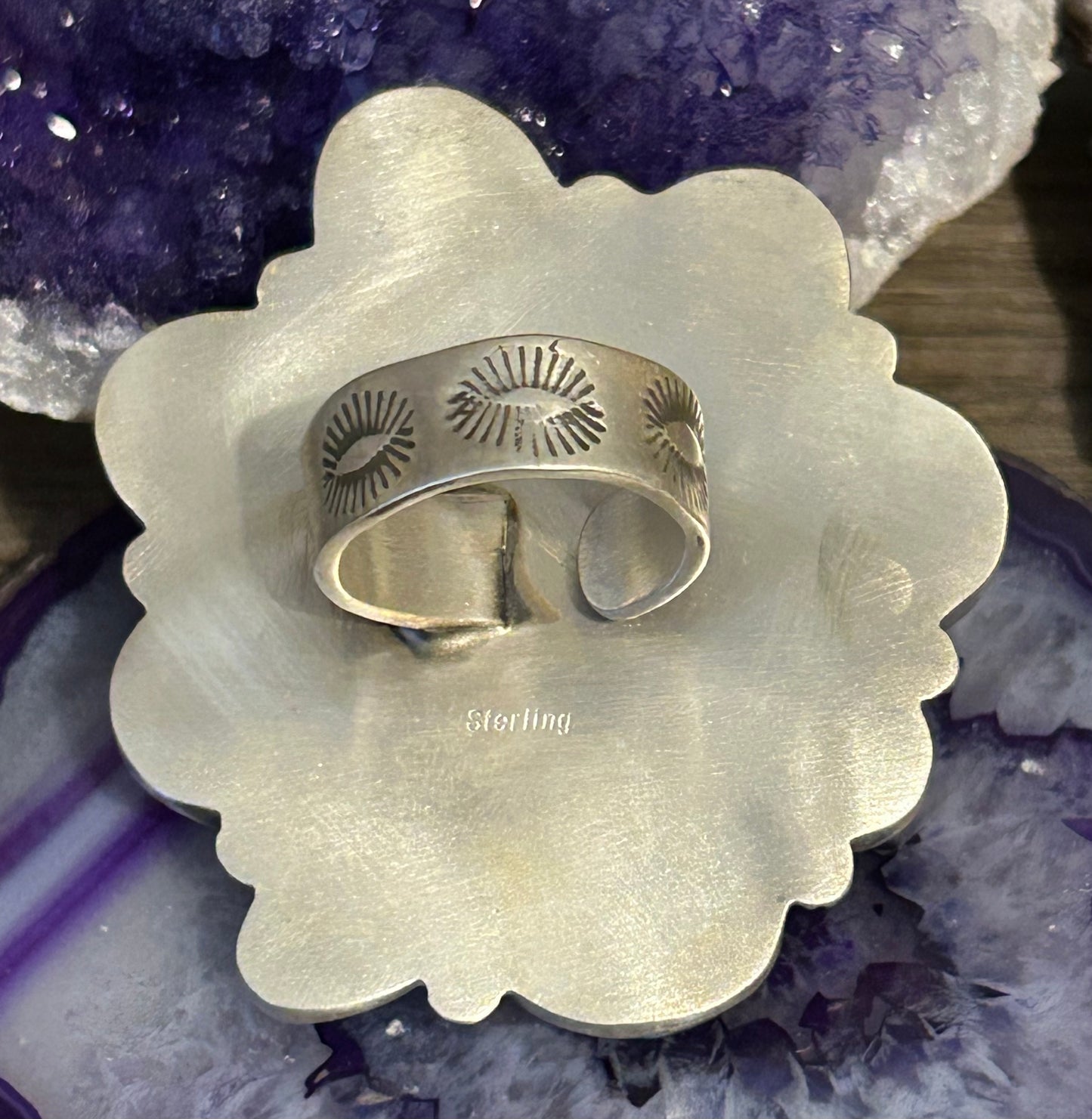 Sterling Silver & Natural Hubei Turquoise Large Statement Ring Adjustable