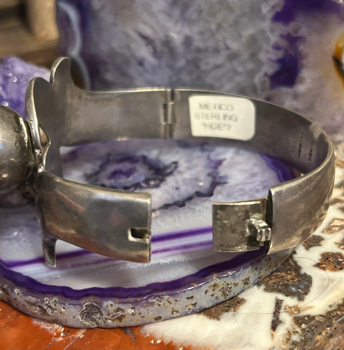 Vintage Mexico Sterling Silver Modernist Chunky Ball Hinge Bangle Bracelet
