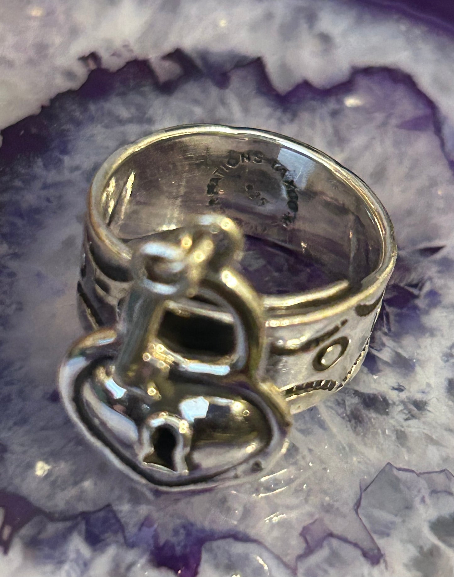 Sterling Silver Modern Taxco Mexico “Key To My Heart” Ring Adjustable