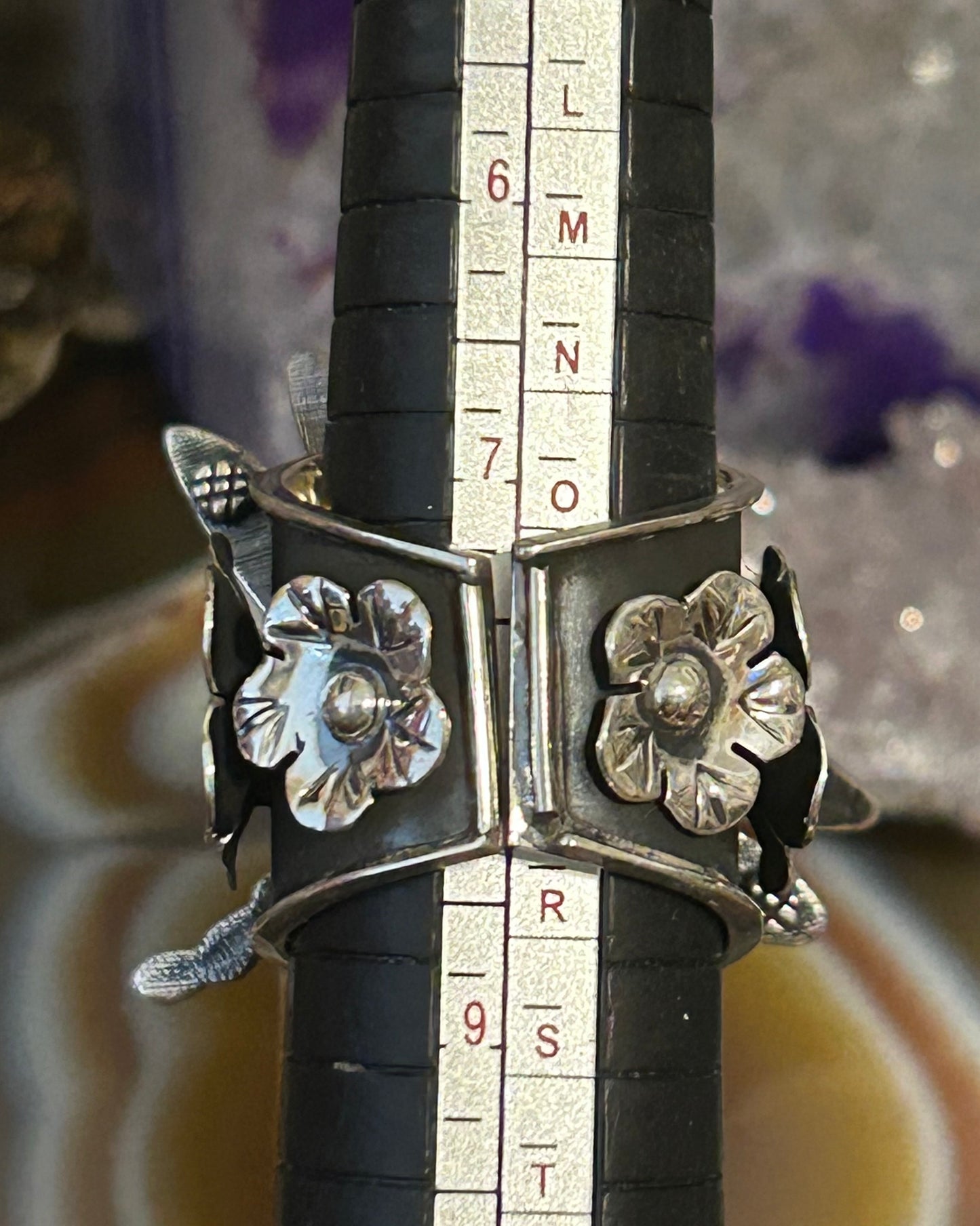 Sterling Silver Taxco Mexico Dragonfly And Flower Statement Ring