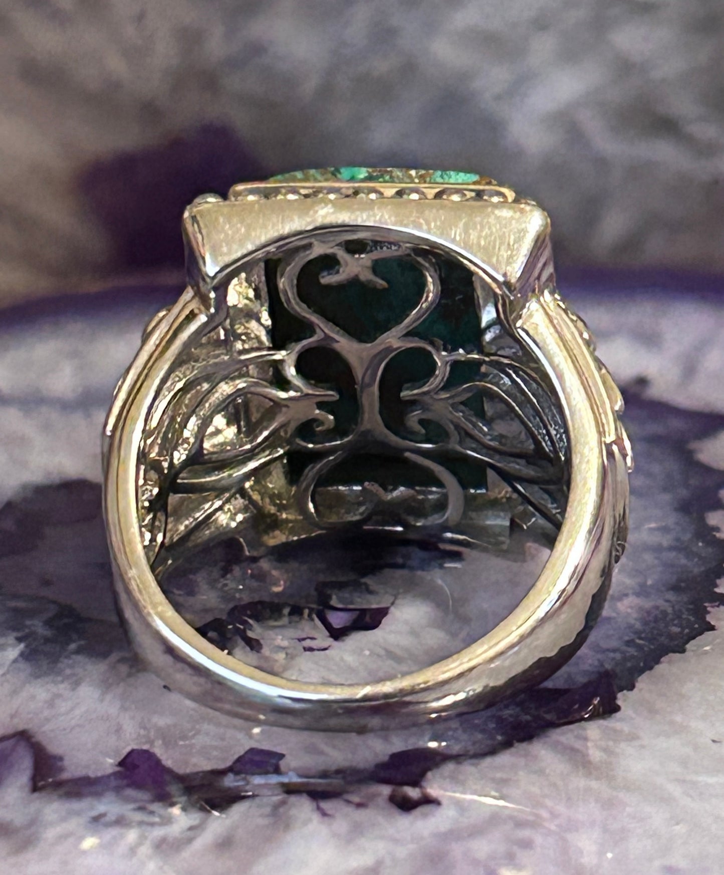Sterling Silver Chrysocolla Chunky Ring w/ Gold Over Accent Size 6.5