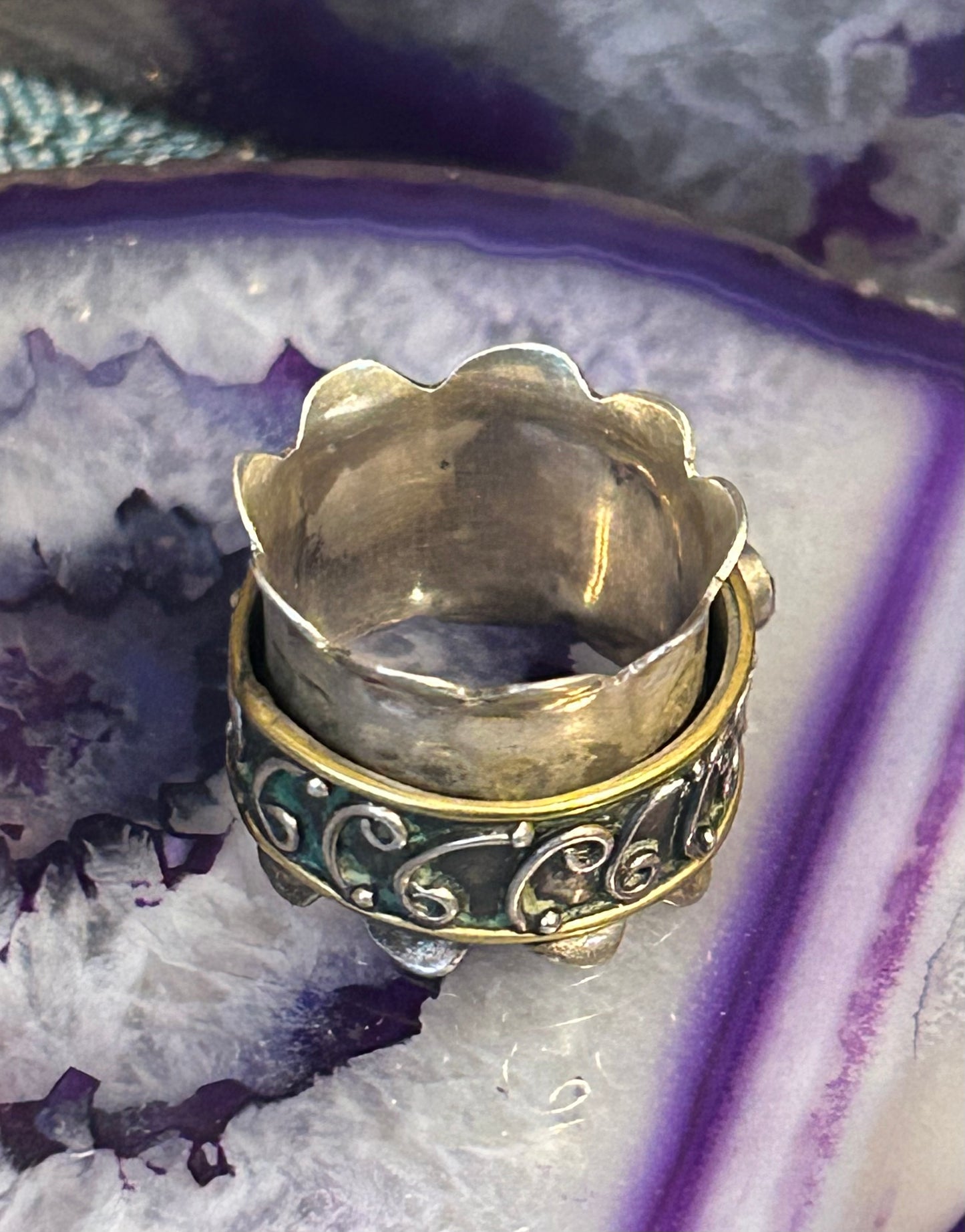 Vintage Sterling Silver Spinner Ring With Amethyst Size 6.5
