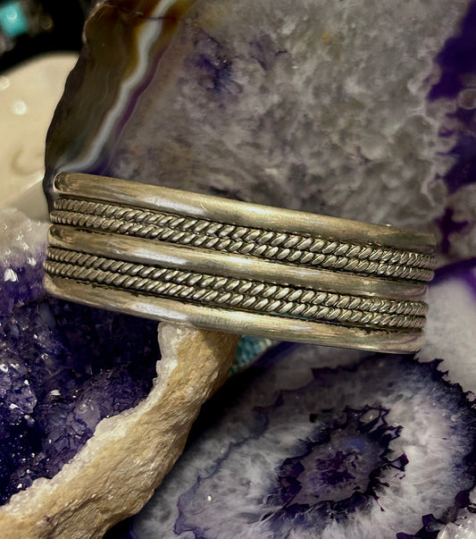 Vintage Sterling Silver Taxco Mexico Multi Band Twist Cuff Bracelet