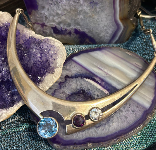 Vintage Sterling Silver 925 Mexico Unique Multi Gemstone Necklace