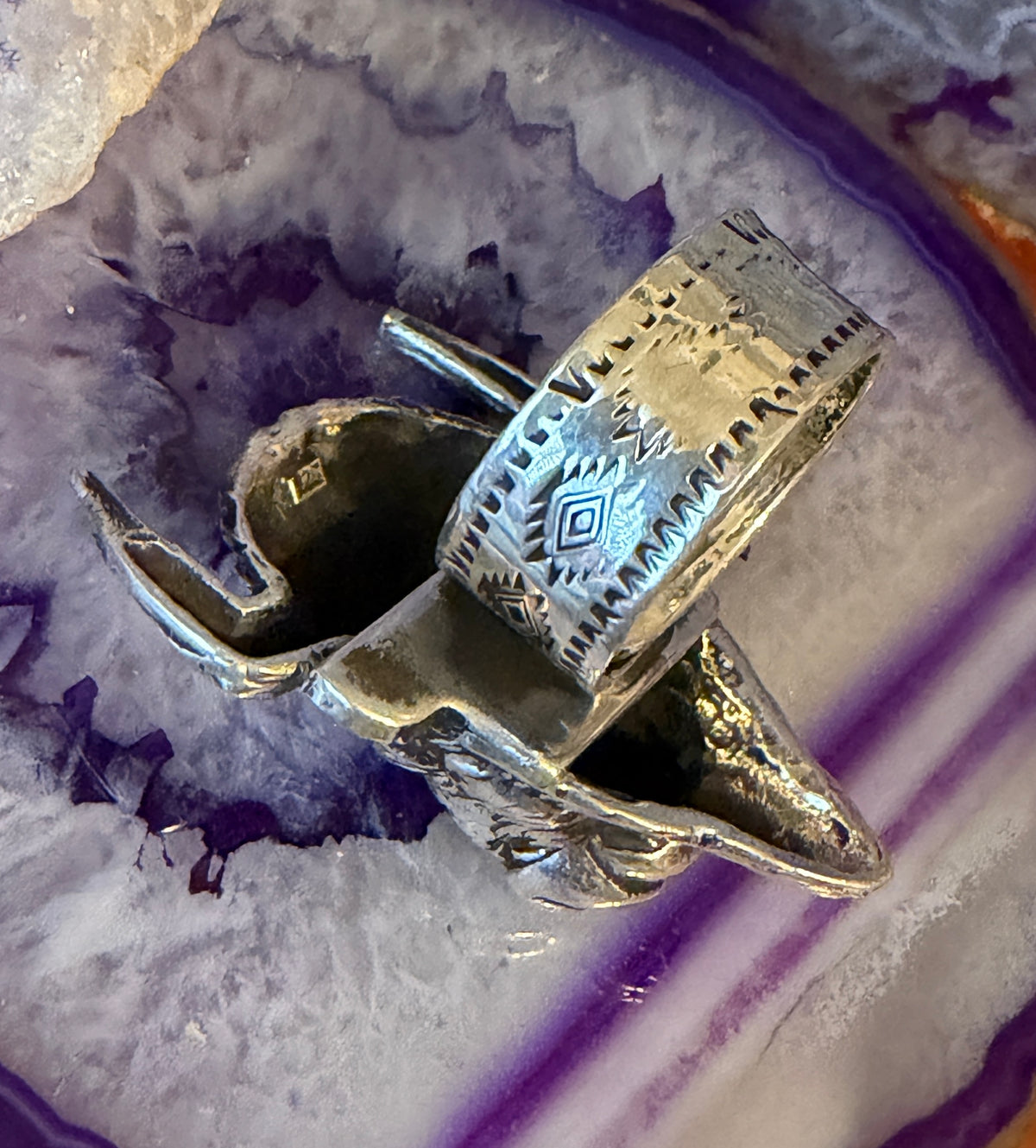 Sterling Silver Modern Taxco Mexico Buffalo Bison Adjustable Statement Ring
