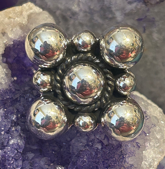 Sterling Silver Taxco Mexico Large Square Balls Modernist Ring Adjustable