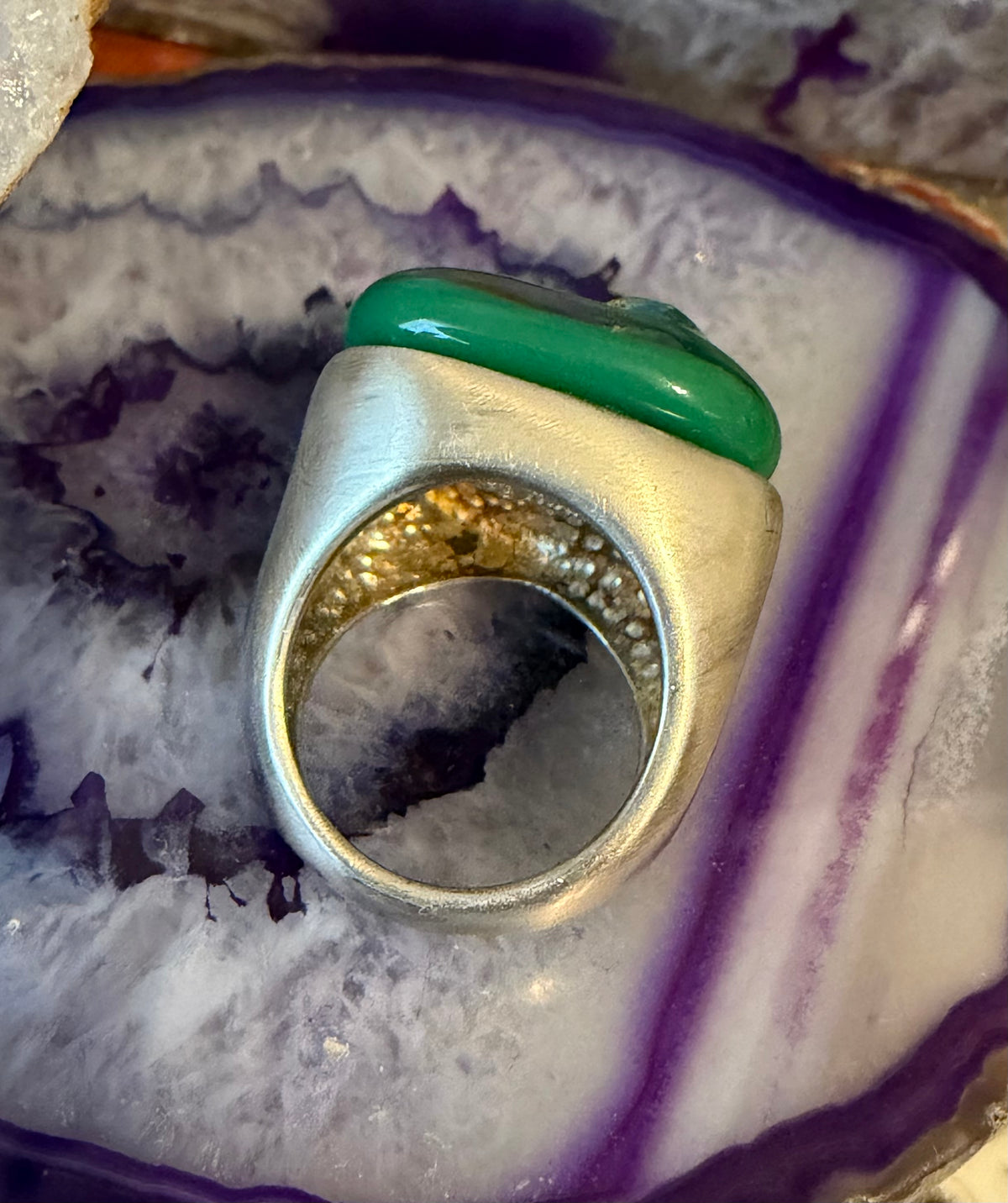 Vintage Estate Sterling Silver Dichroic Glass Dragon Eye Looking Ring Sz 6