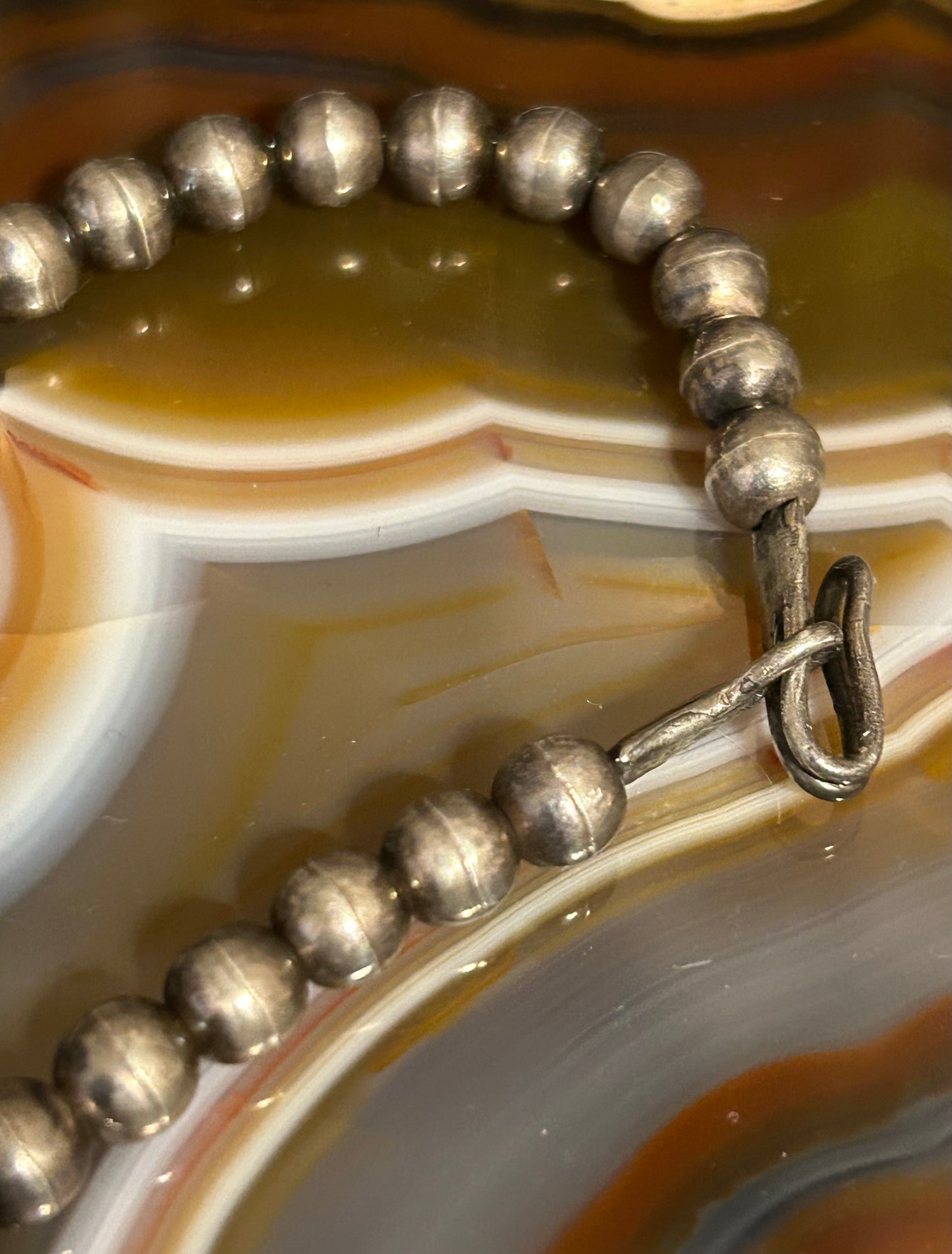 Sterling Silver Vintage Native American Turquoise and Bench Bead Choker Necklace