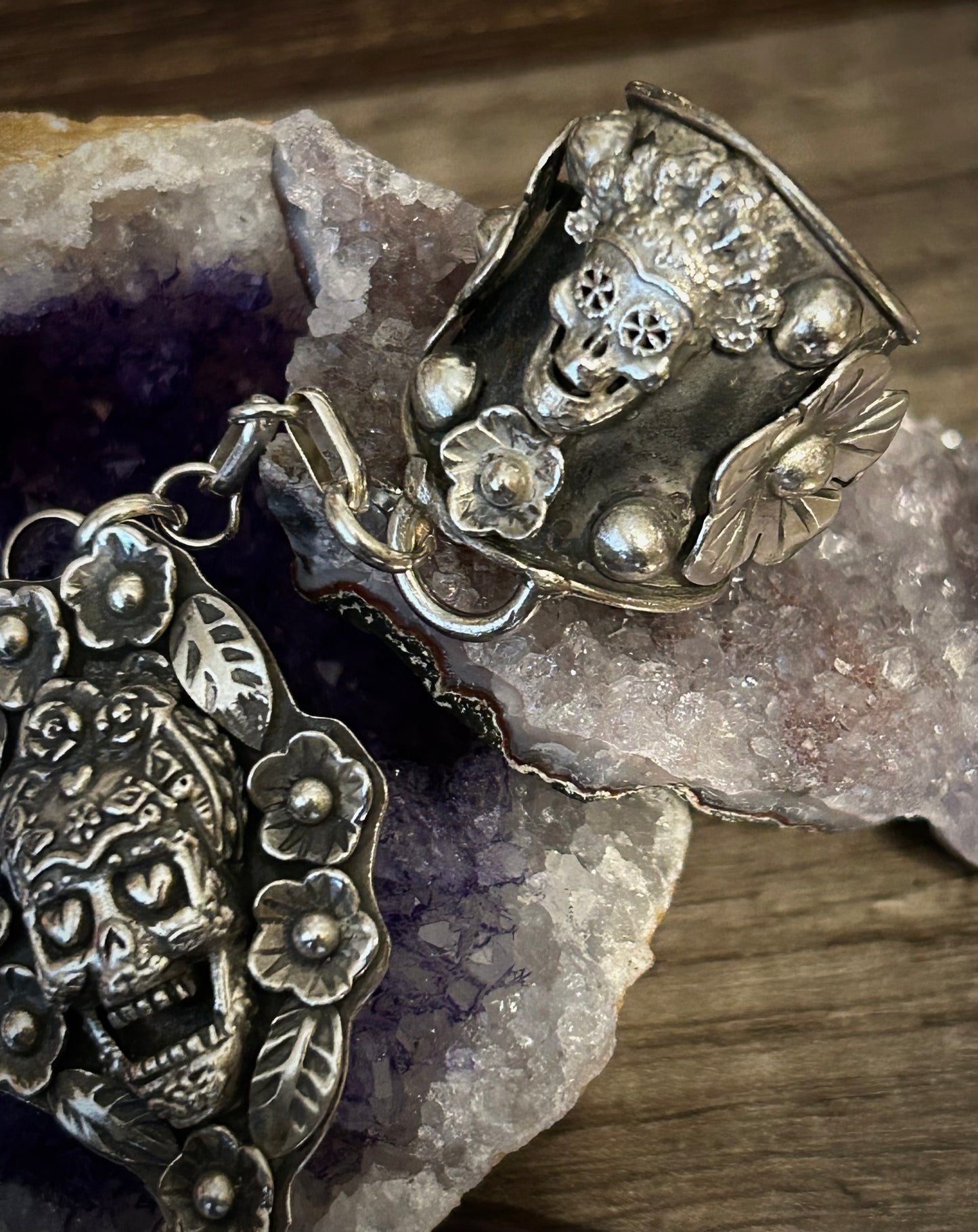 GuzFurbished x Taxco Sterling Silver Day of the Dead Hand-harness Bracelet Set