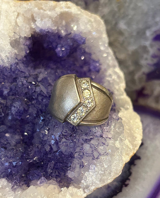 Vintage Sterling Silver Modernist w/ CZ accents Ring Size 6