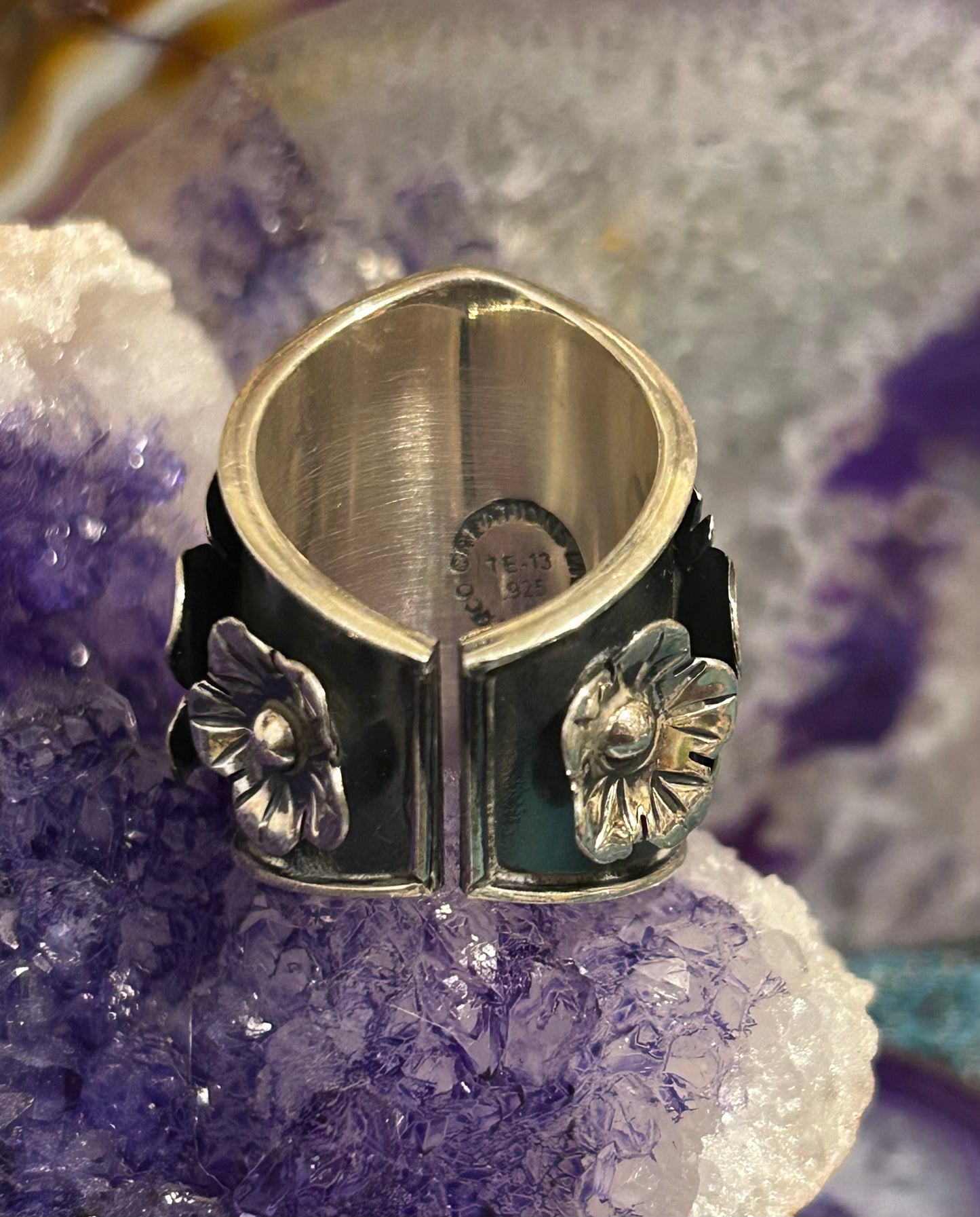 Sterling Silver Taxco Mexico Statement Day Of Dead Skull & Flower Ring Size 7-8