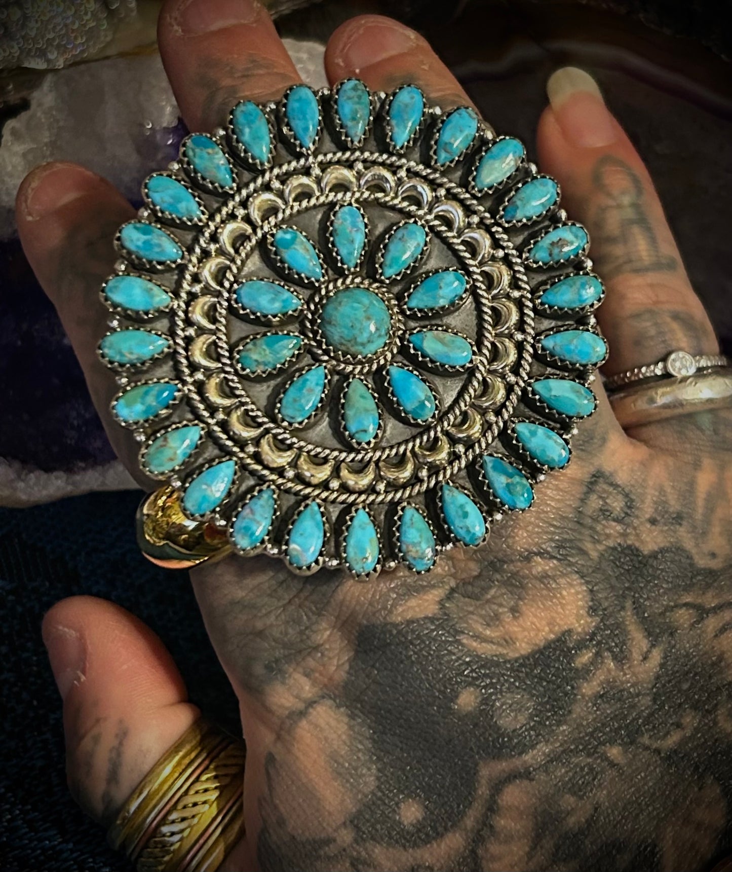 Sterling Silver Huge Statement Multi-Stone Mojave Turquoise Adjustable Ring