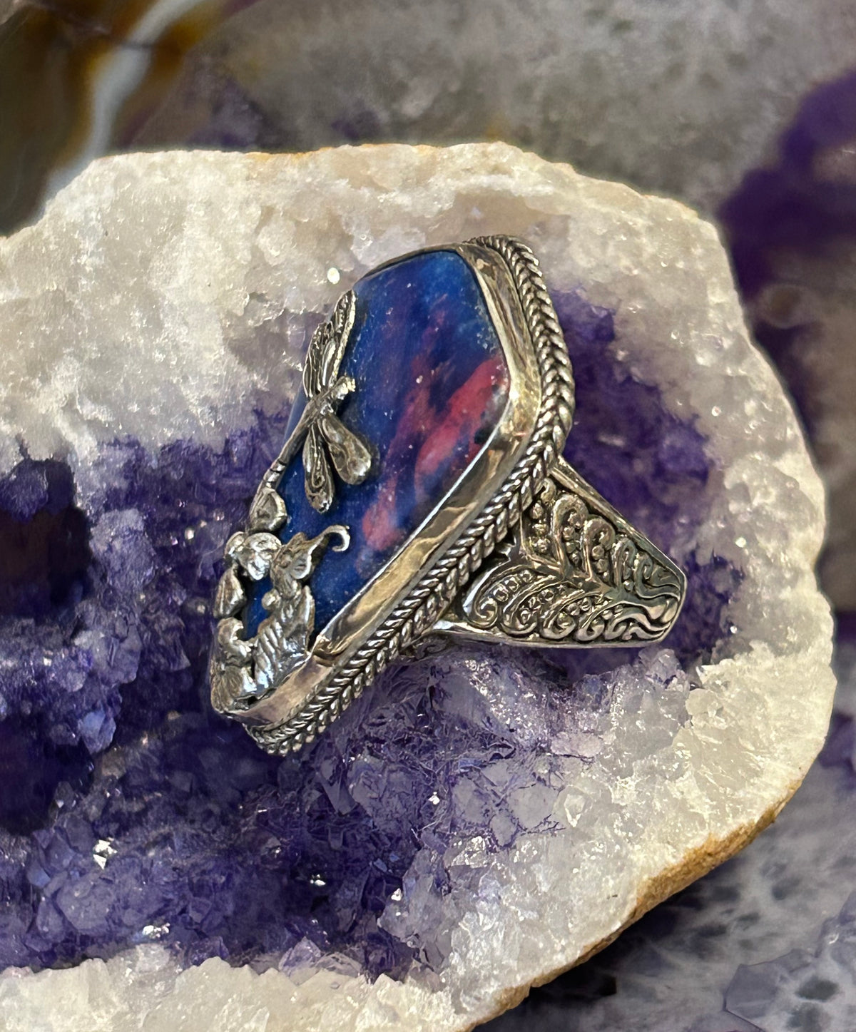 Sterling Silver SARDA Chunky Dragonfly And Jasper Stone Ring Size 7